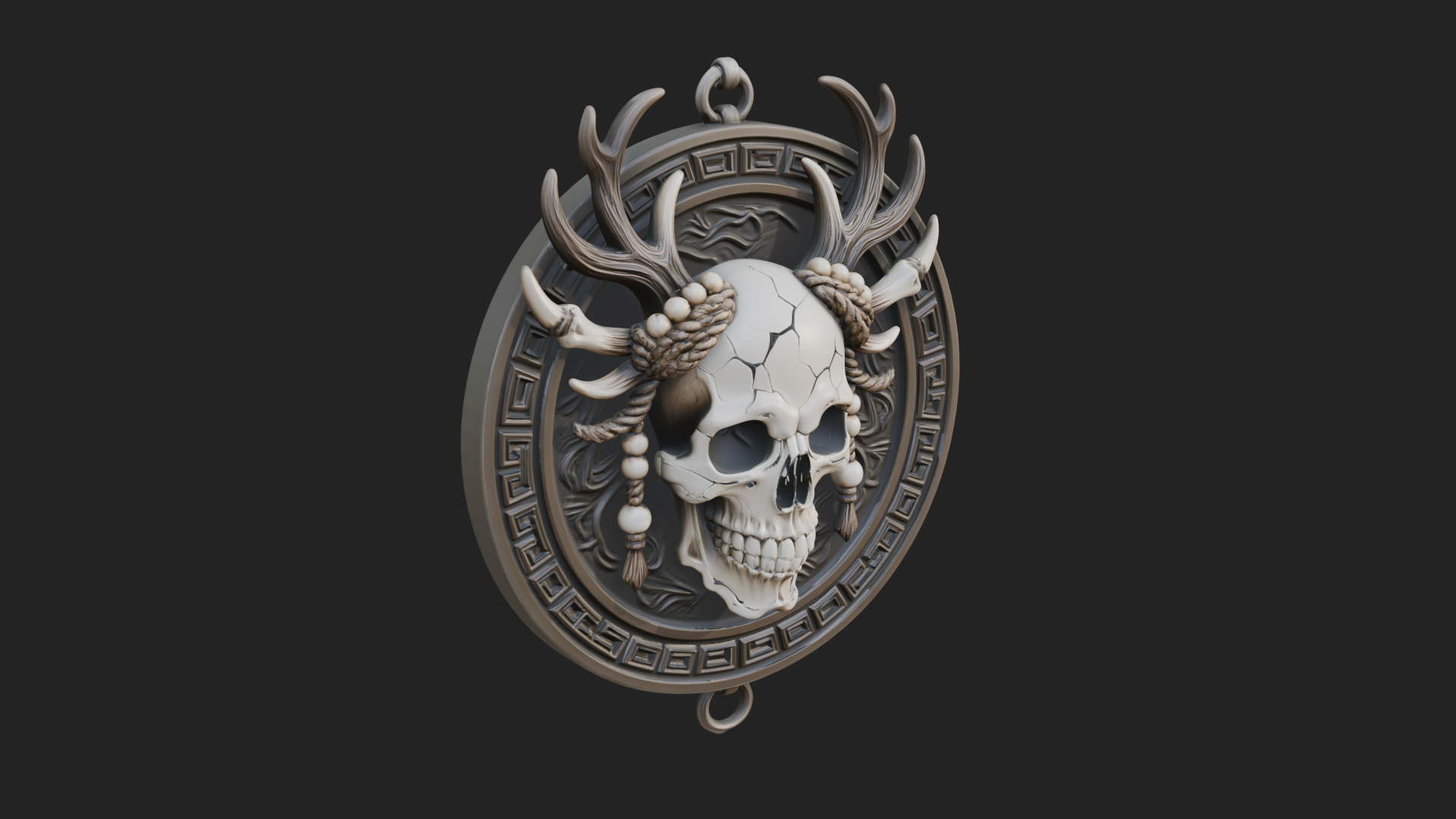 Antlered Skull Oval Relief Plaque Design 1 3D Print Model 3D Model