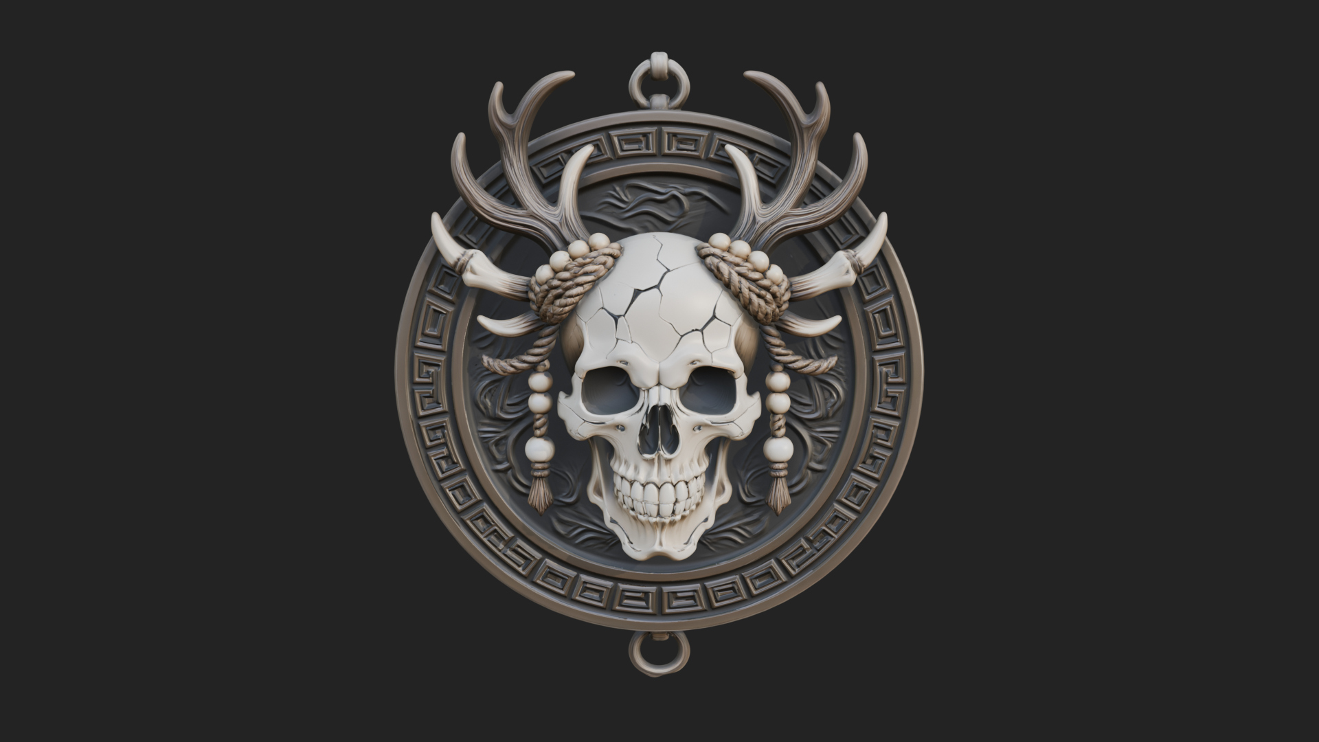 Antlered Skull Oval Relief Plaque Design 1 3D Print Model 3D Model