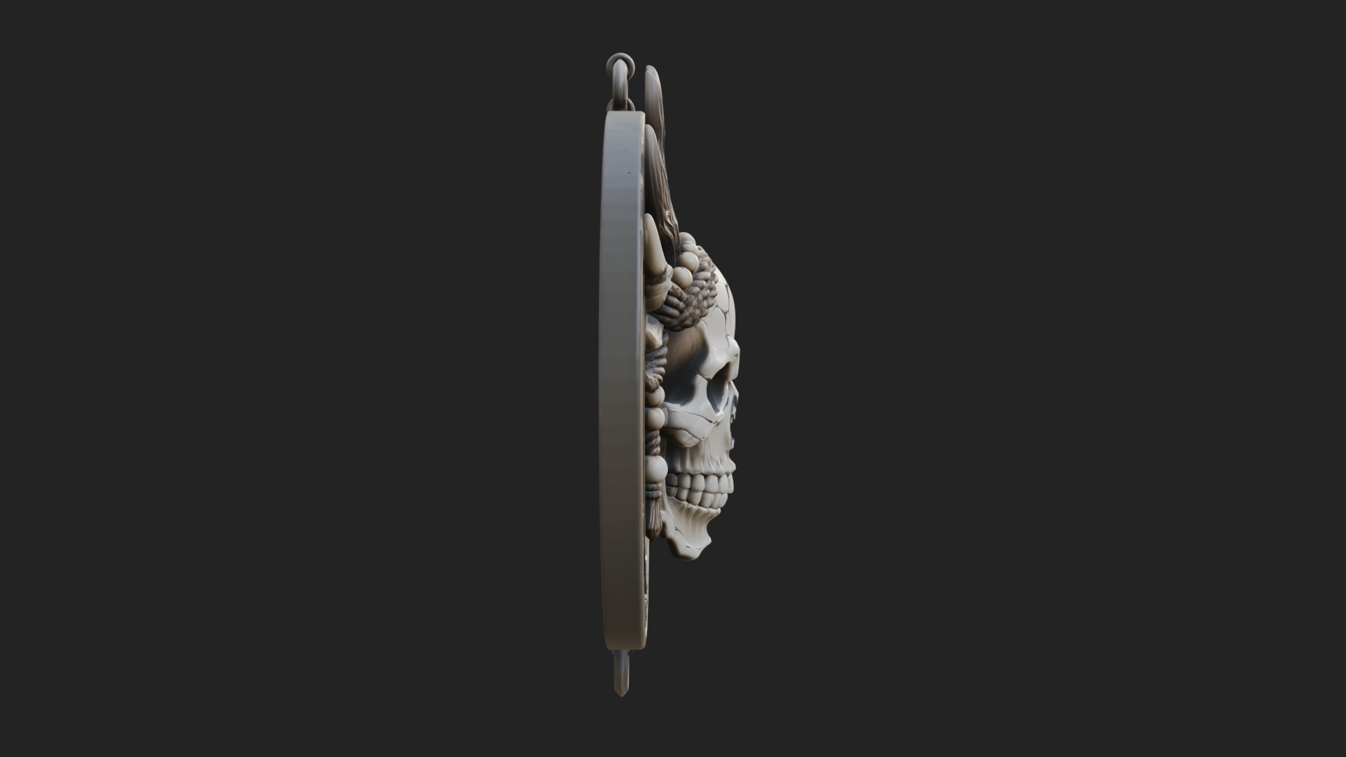 Antlered Skull Oval Relief Plaque Design 1 3D Print Model 3D Model