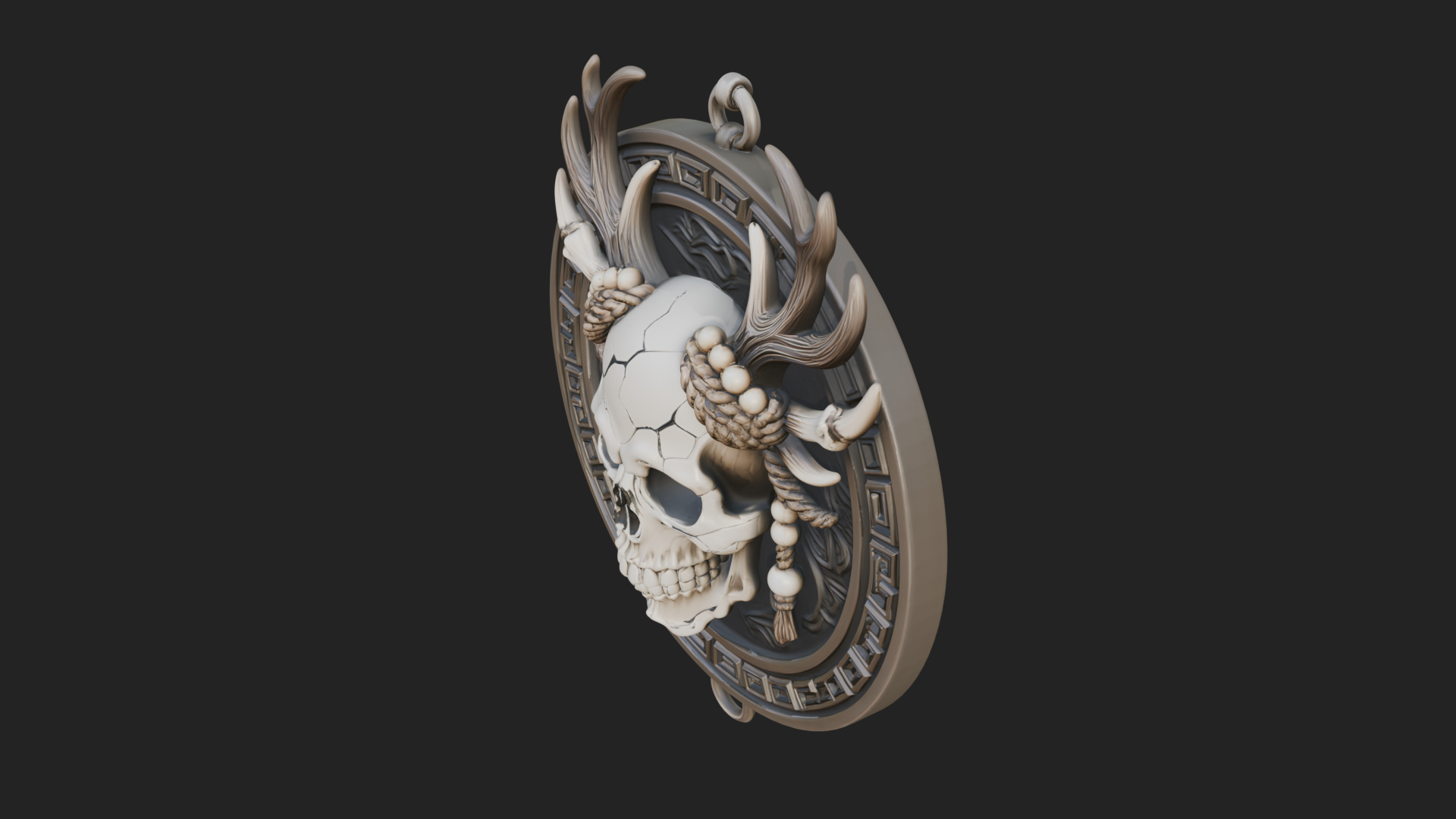 Antlered Skull Oval Relief Plaque Design 1 3D Print Model 3D Model