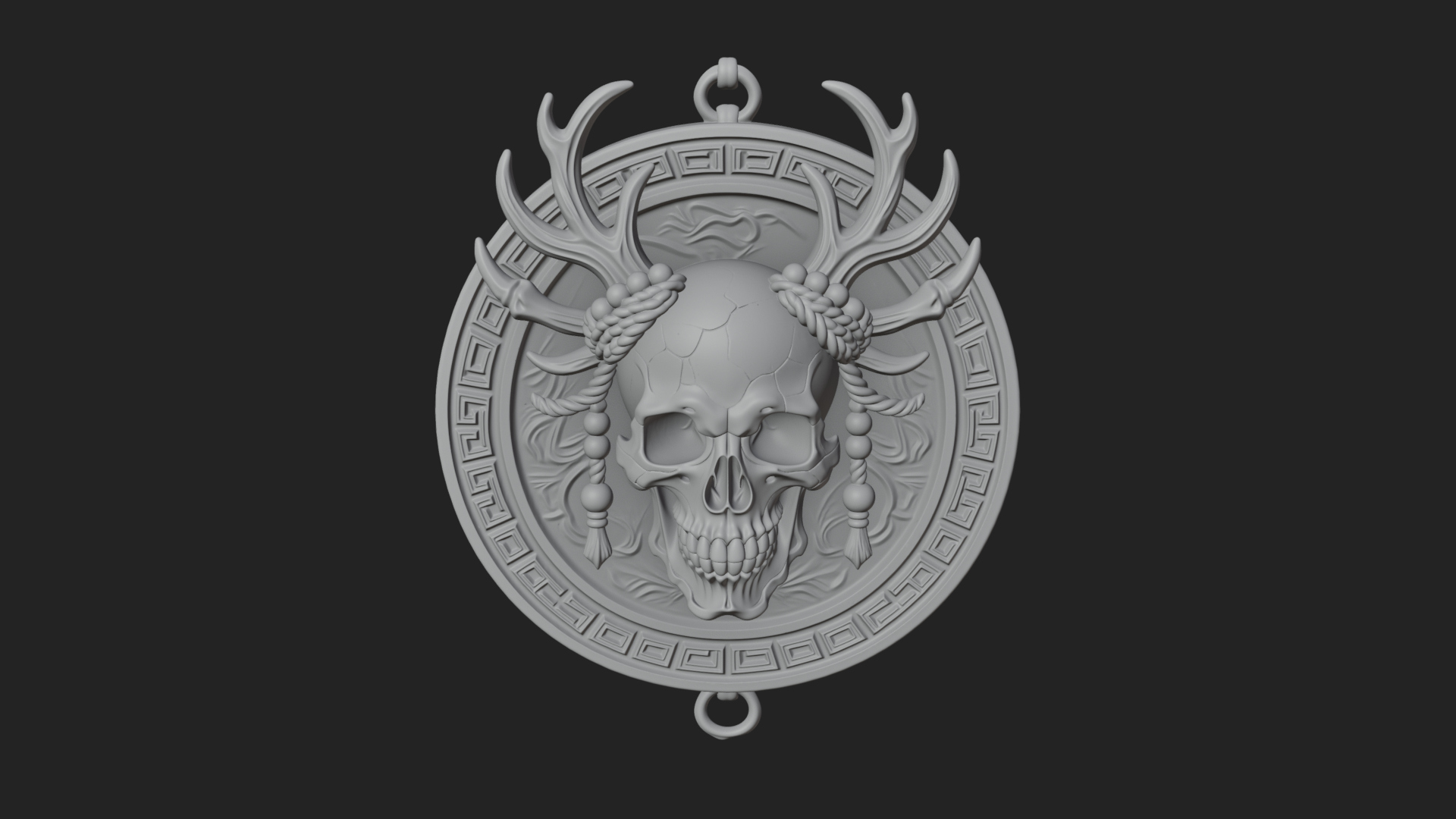Antlered Skull Oval Relief Plaque Design 1 3D Print Model 3D Model