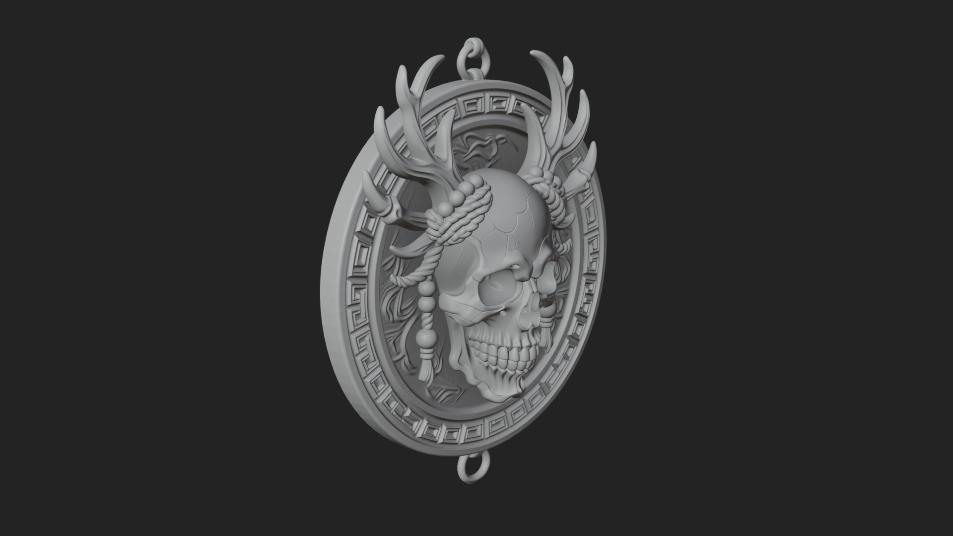 Antlered Skull Oval Relief Plaque Design 1 3D Print Model 3D Model