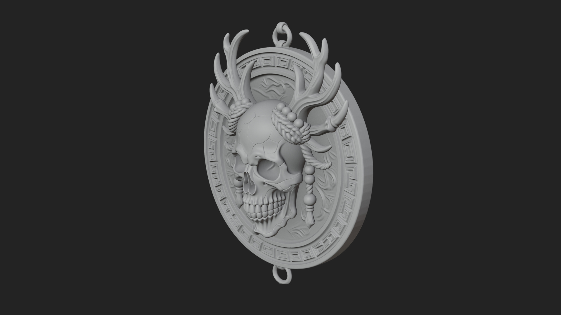 Antlered Skull Oval Relief Plaque Design 1 3D Print Model 3D Model