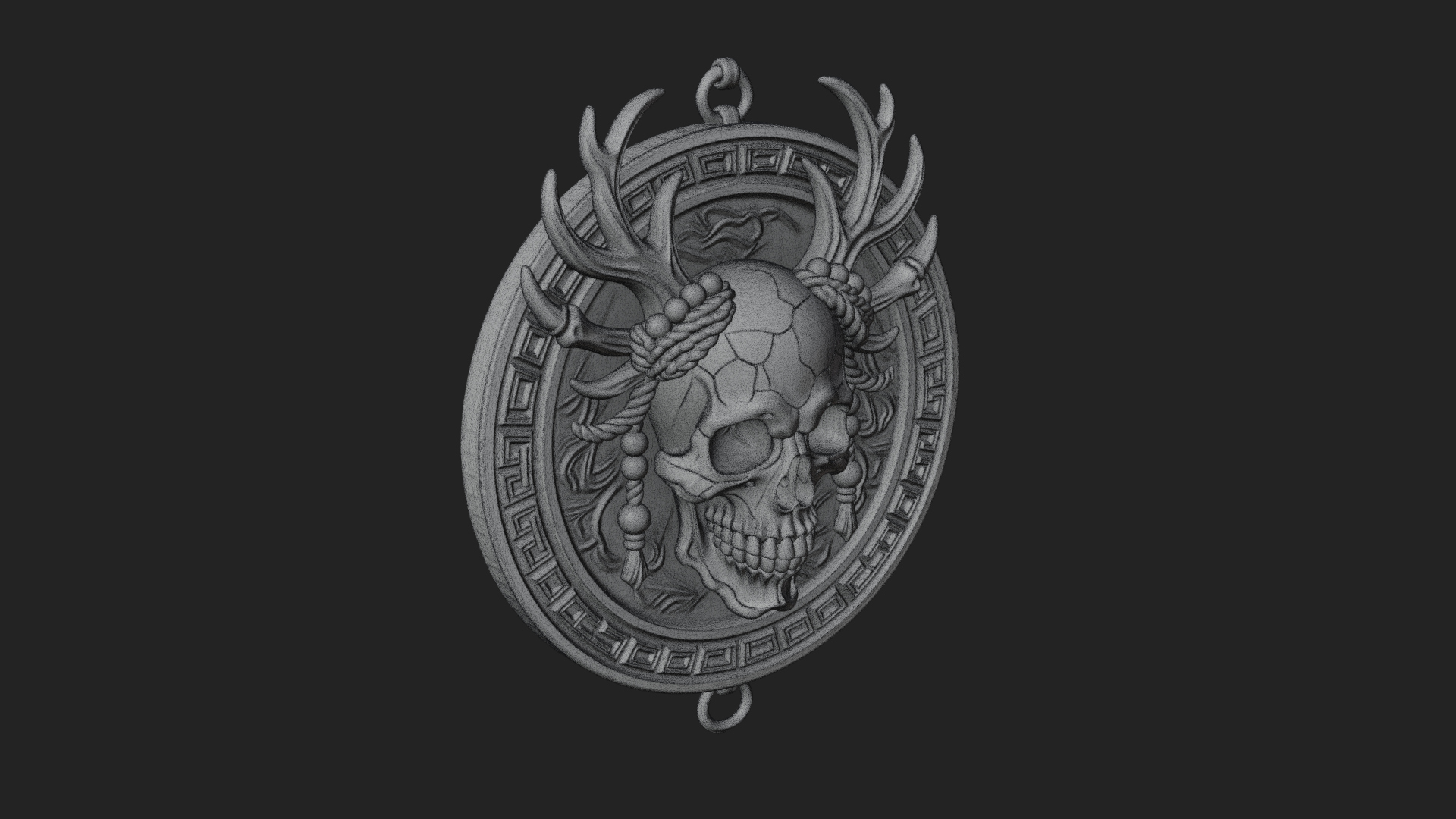 Antlered Skull Oval Relief Plaque Design 1 3D Print Model 3D Model
