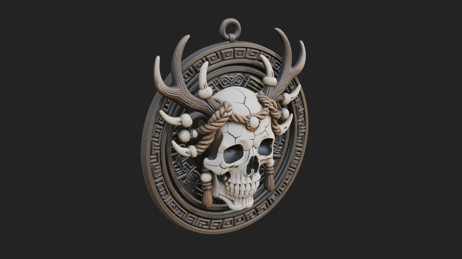 Antlered Skull Oval Relief Plaque Design 2 3D Print Model 3D Model