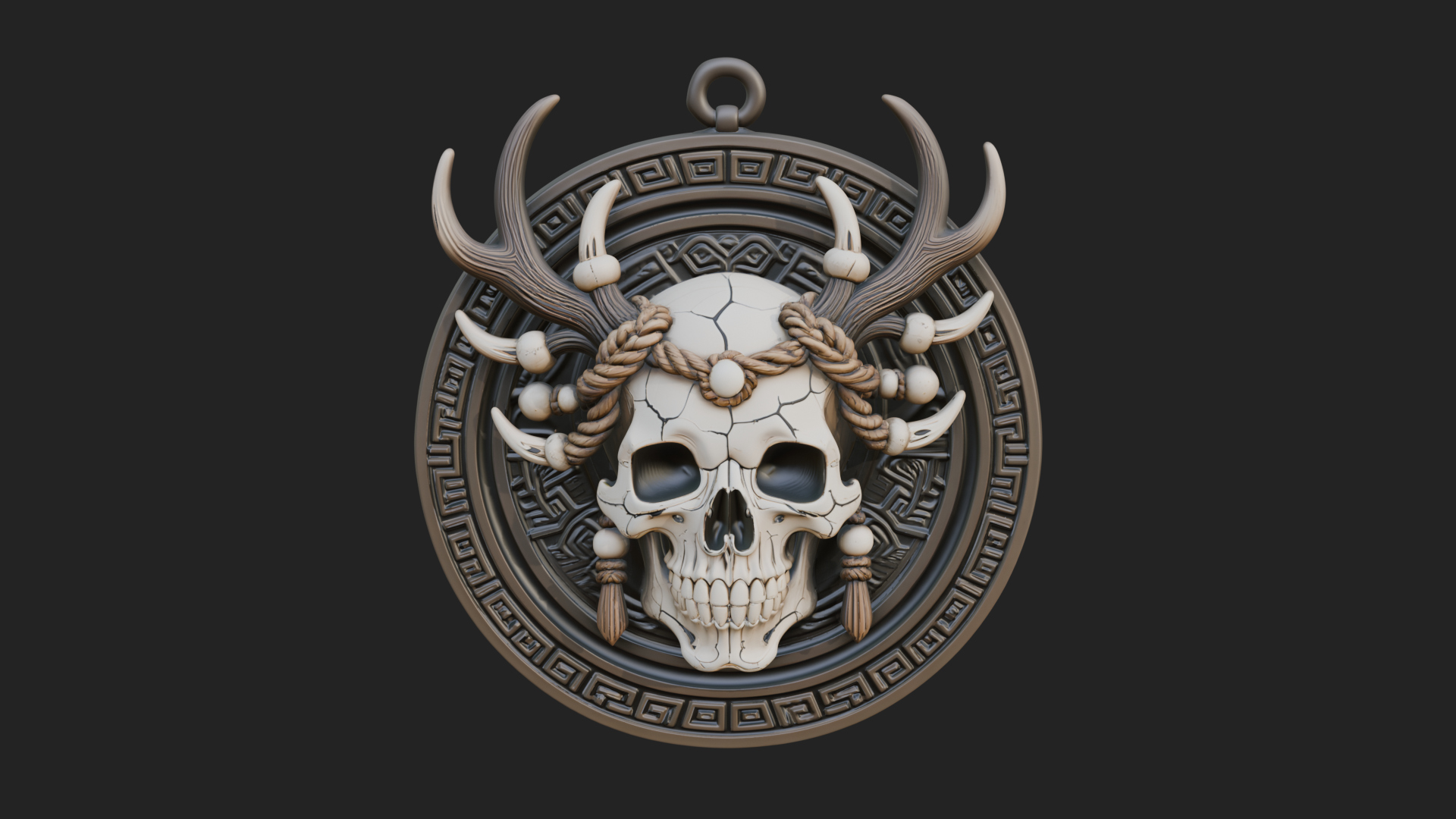 Antlered Skull Oval Relief Plaque Design 2 3D Print Model 3D Model