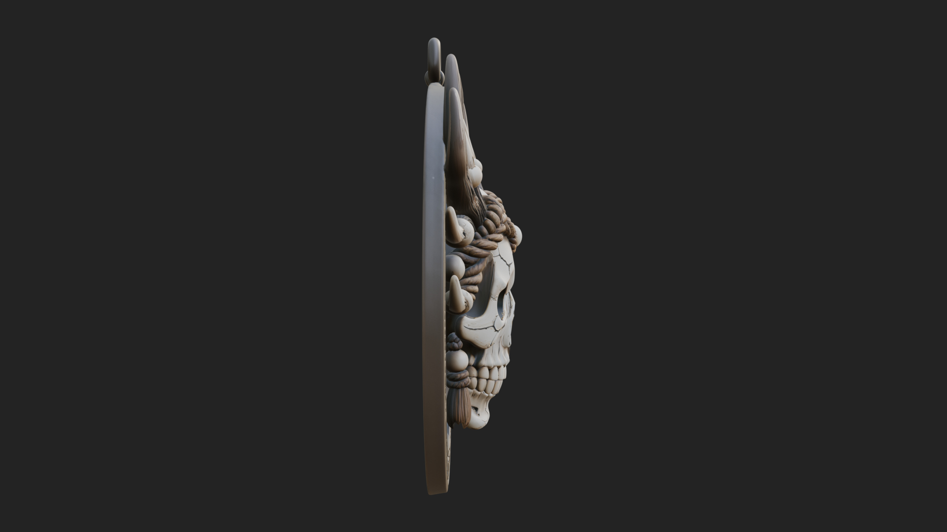 Antlered Skull Oval Relief Plaque Design 2 3D Print Model 3D Model