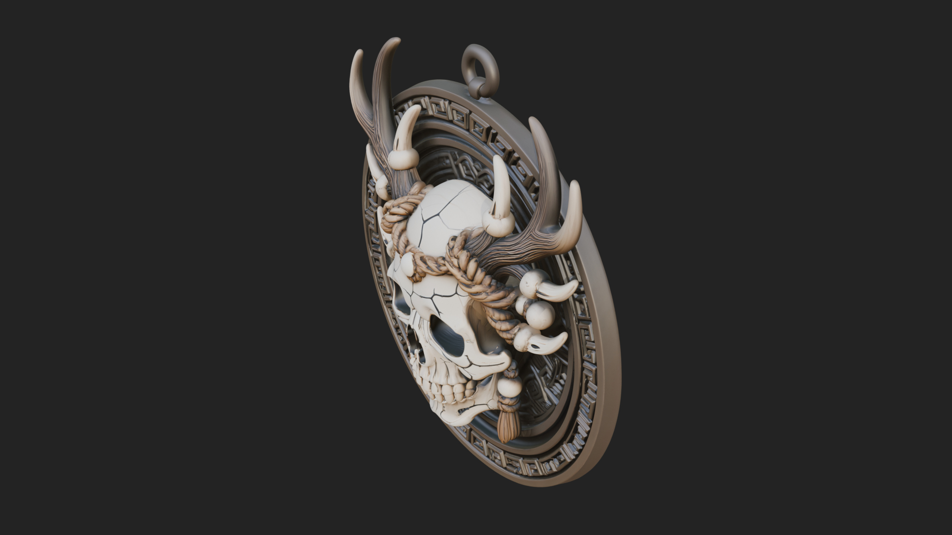 Antlered Skull Oval Relief Plaque Design 2 3D Print Model 3D Model