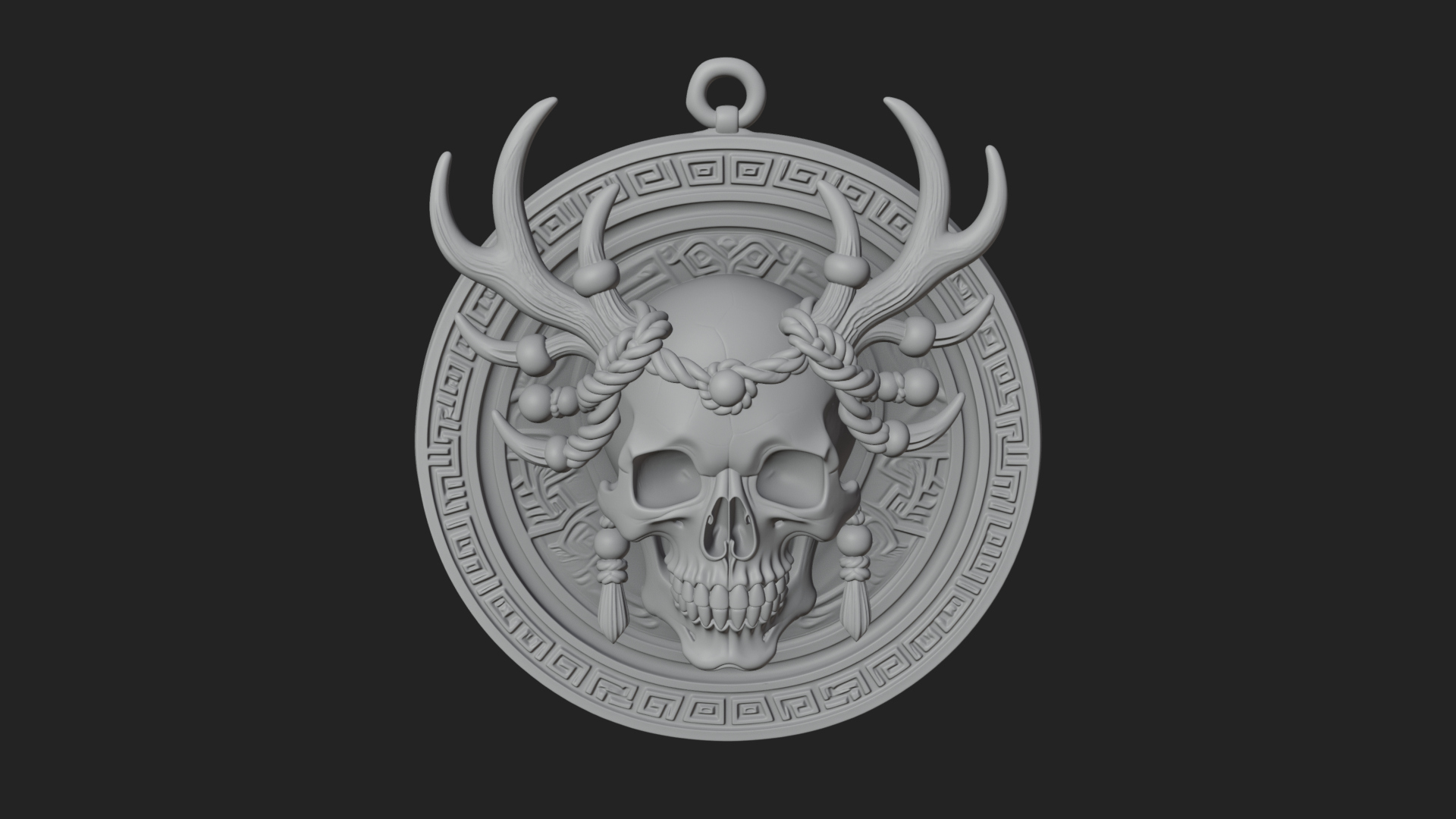 Antlered Skull Oval Relief Plaque Design 2 3D Print Model 3D Model