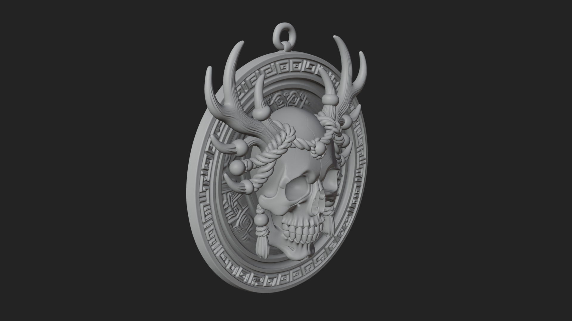 Antlered Skull Oval Relief Plaque Design 2 3D Print Model 3D Model