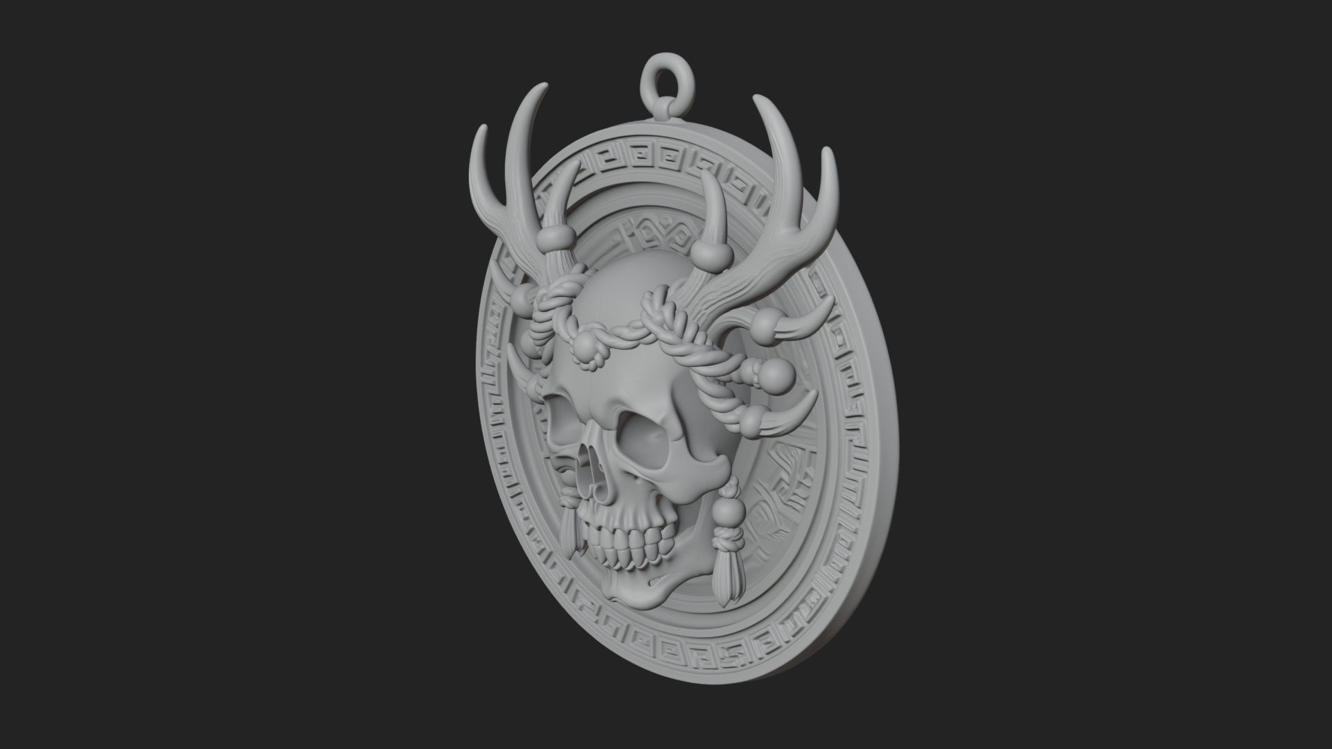 Antlered Skull Oval Relief Plaque Design 2 3D Print Model 3D Model