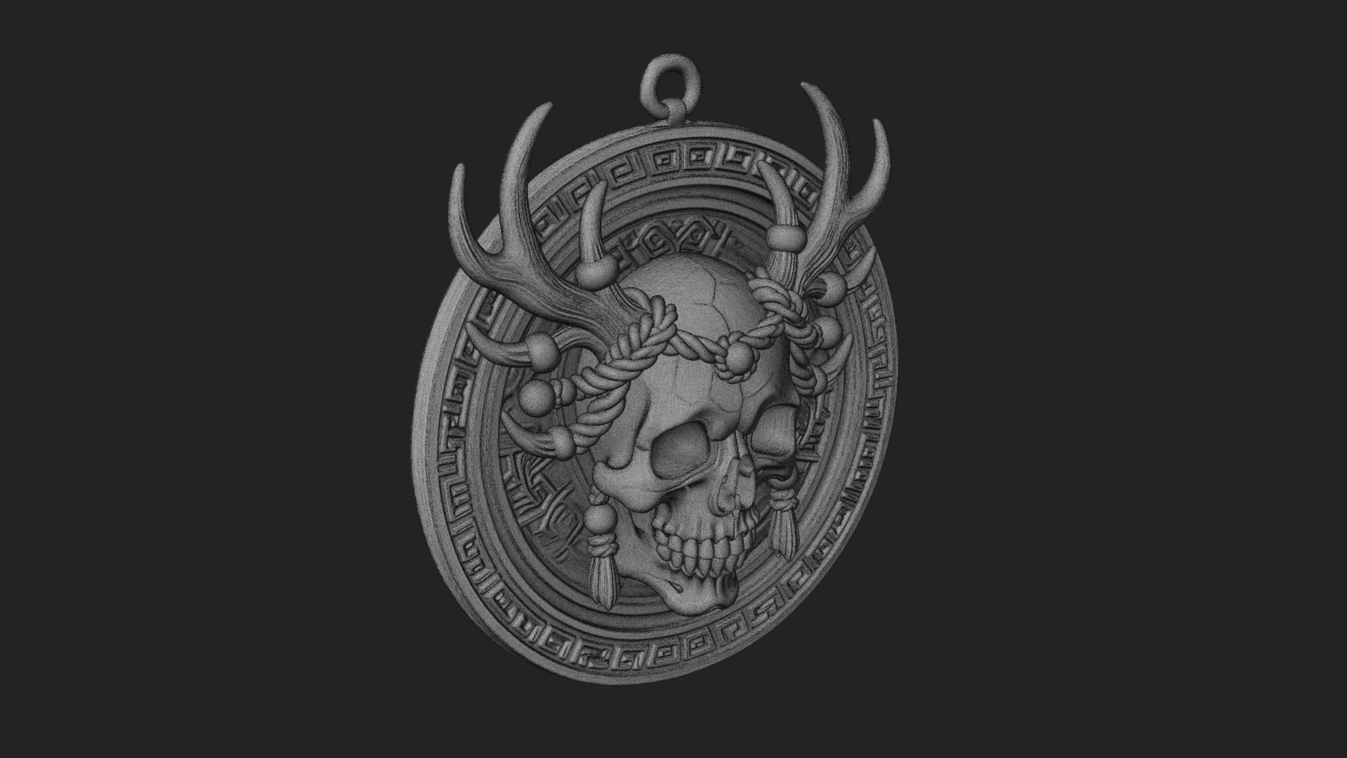 Antlered Skull Oval Relief Plaque Design 2 3D Print Model 3D Model