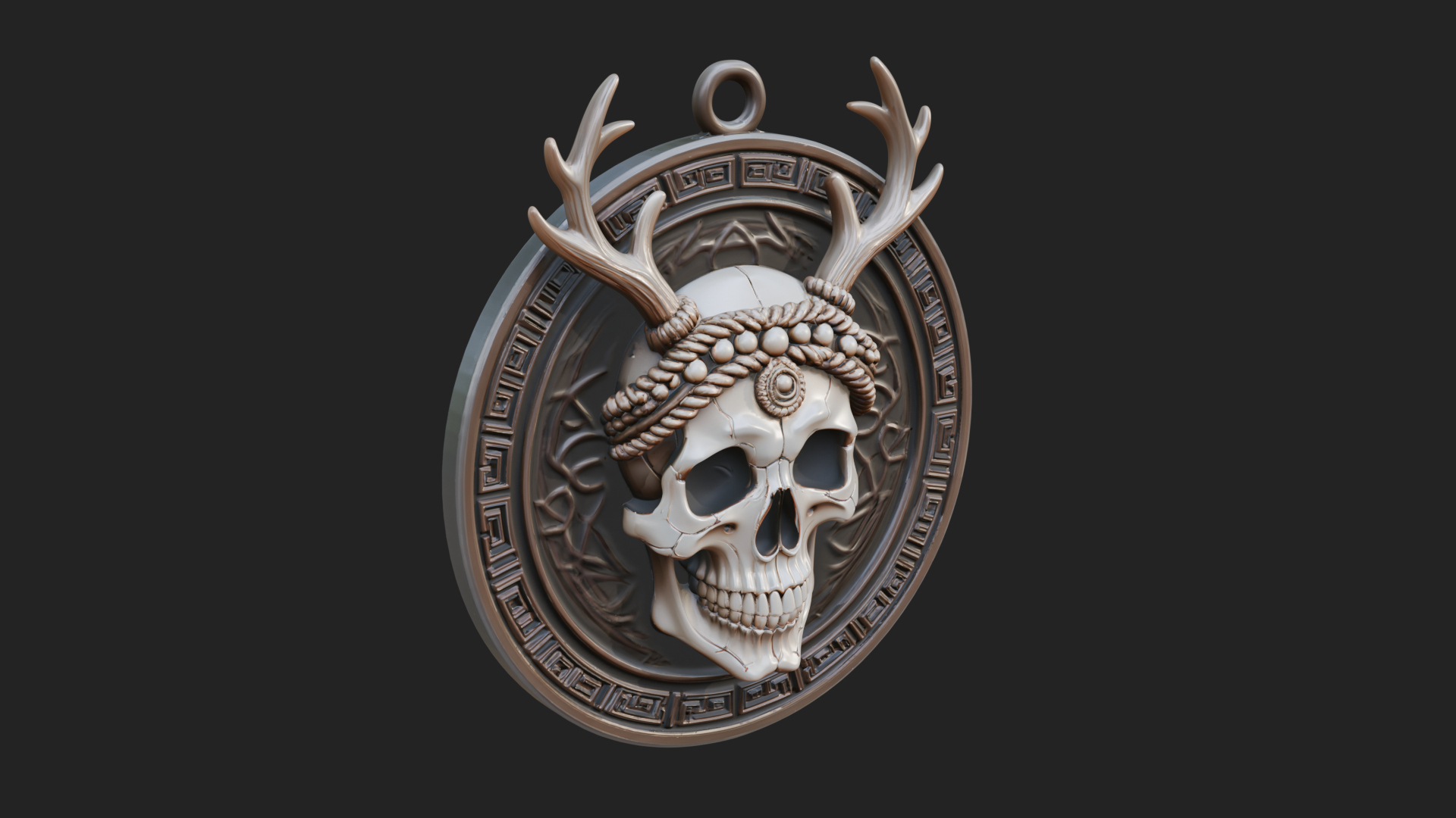 Antlered Skull Oval Relief Plaque Design 3 3D Print Model 3D Model
