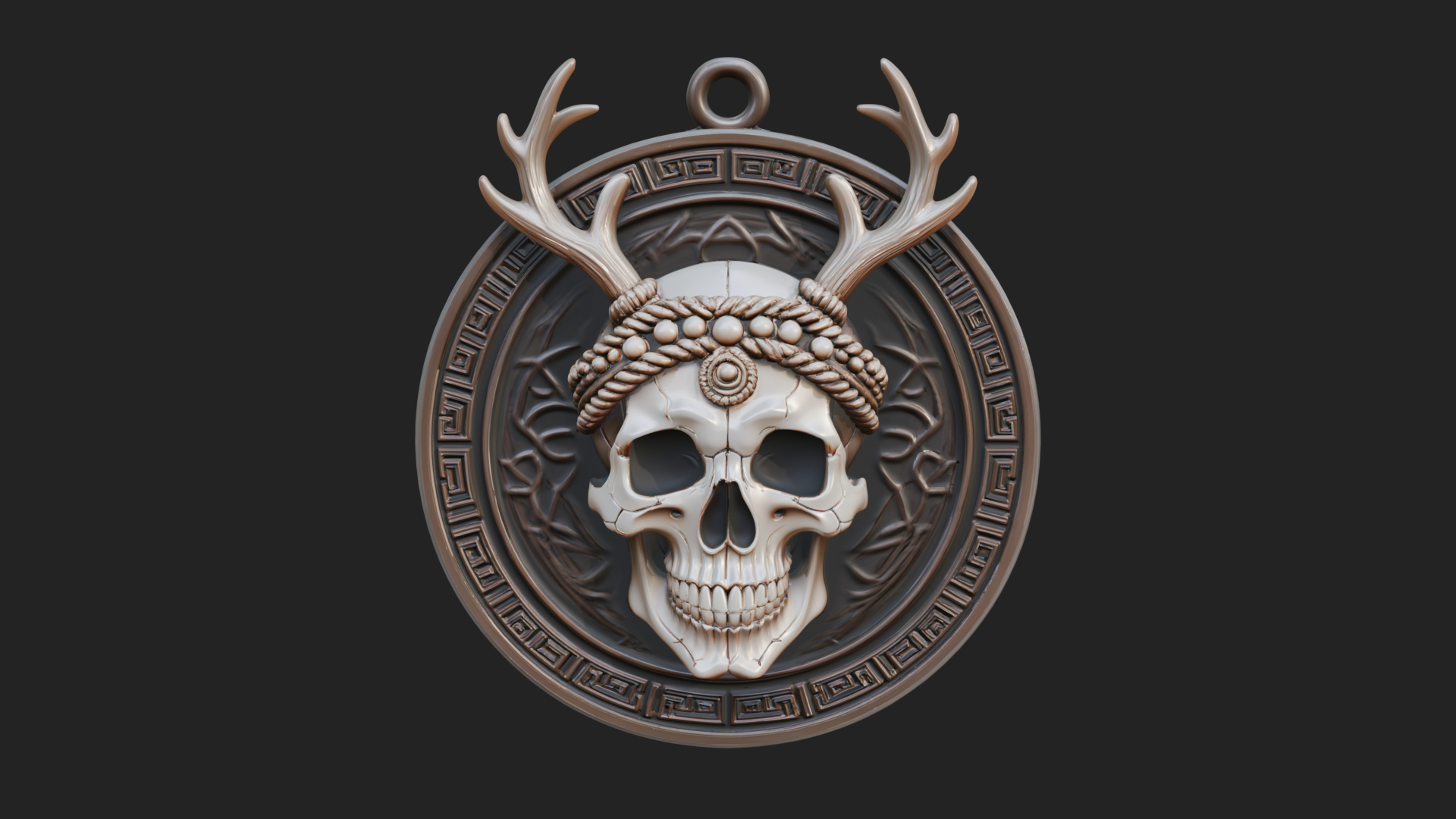 Antlered Skull Oval Relief Plaque Design 3 3D Print Model 3D Model