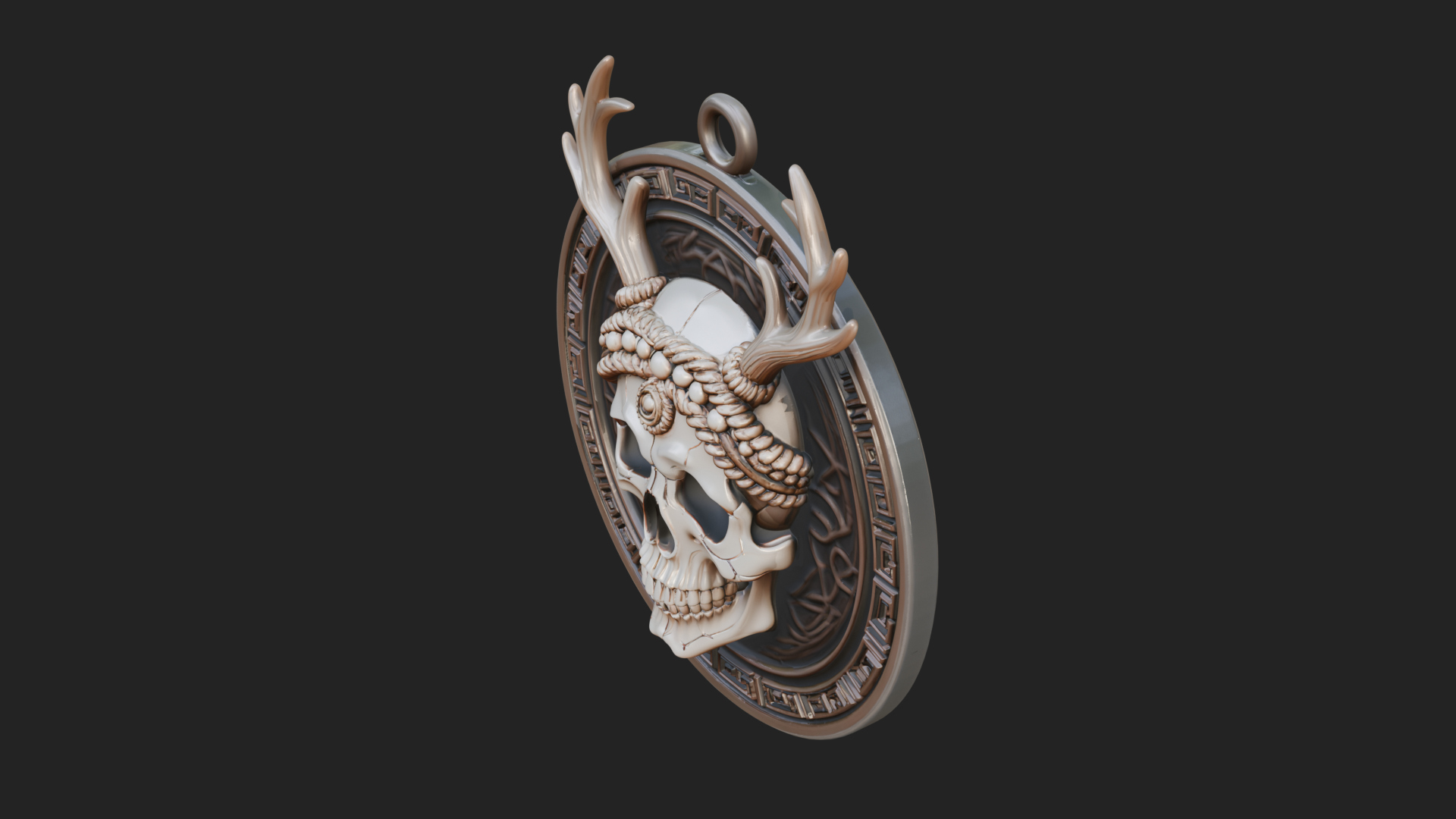 Antlered Skull Oval Relief Plaque Design 3 3D Print Model 3D Model