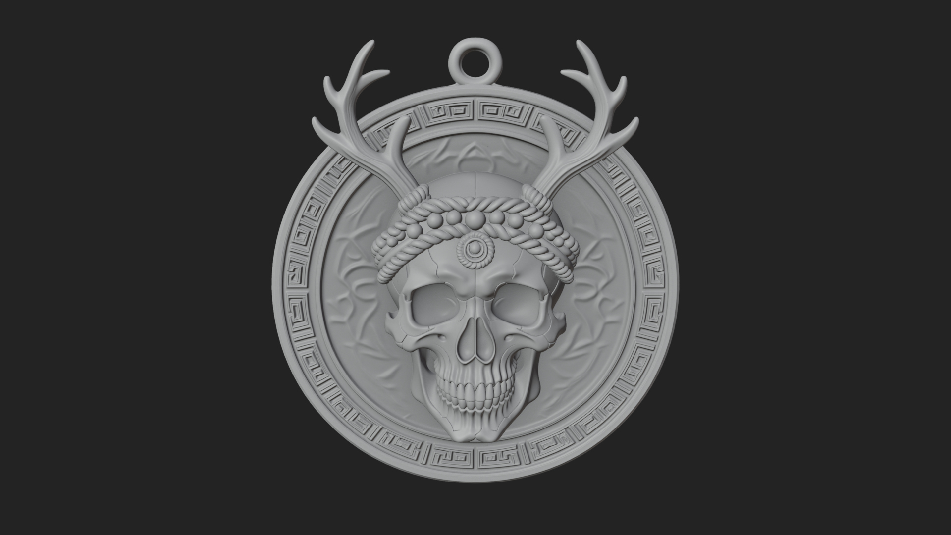 Antlered Skull Oval Relief Plaque Design 3 3D Print Model 3D Model