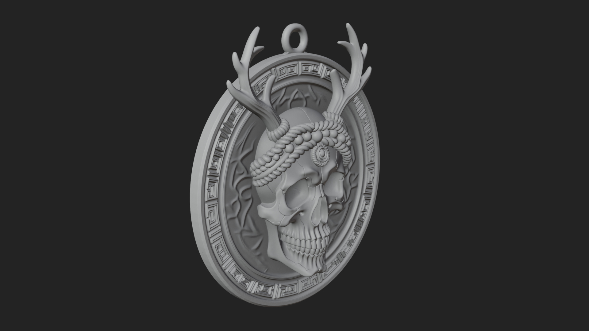 Antlered Skull Oval Relief Plaque Design 3 3D Print Model 3D Model