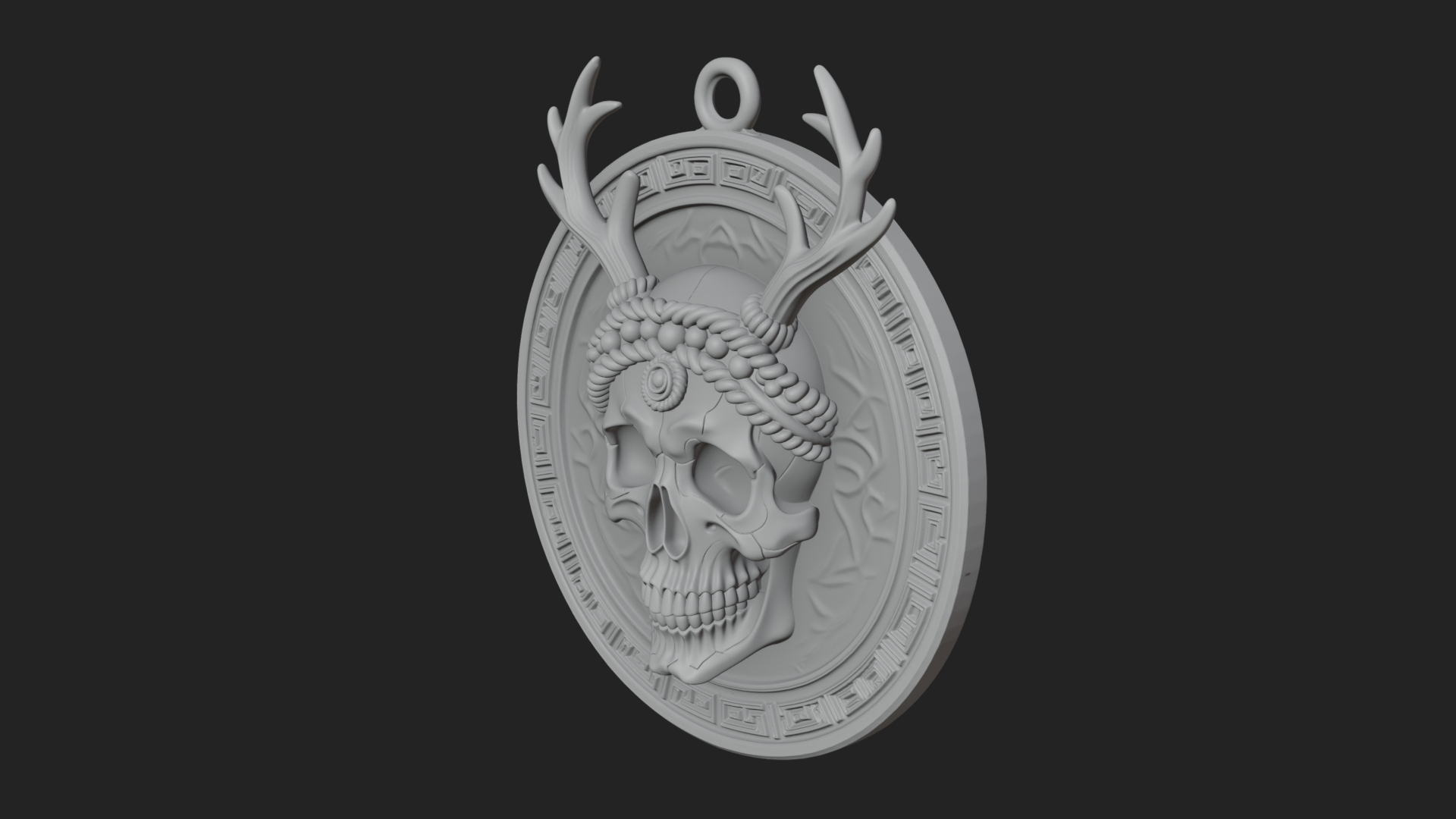 Antlered Skull Oval Relief Plaque Design 3 3D Print Model 3D Model