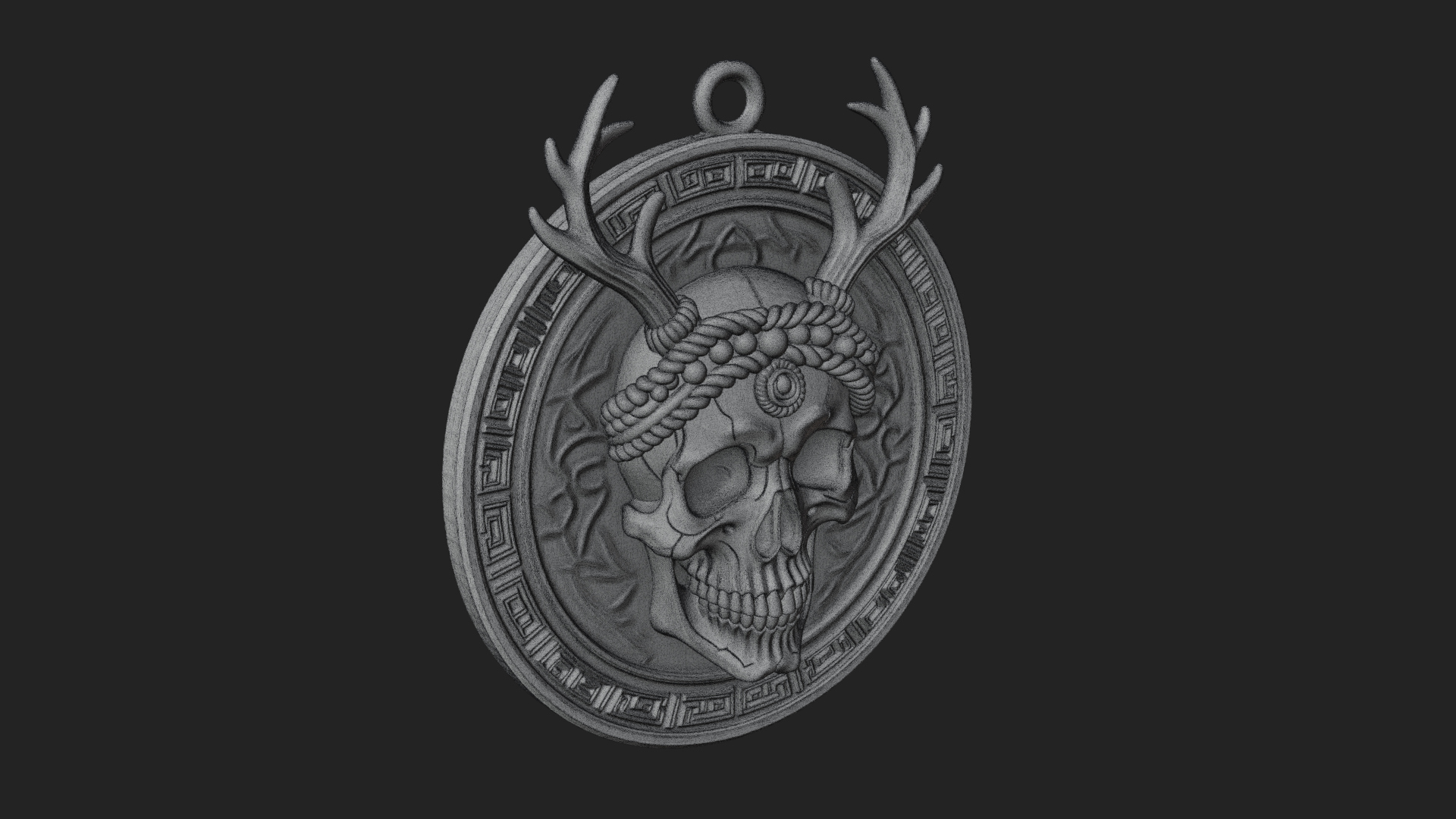 Antlered Skull Oval Relief Plaque Design 3 3D Print Model 3D Model