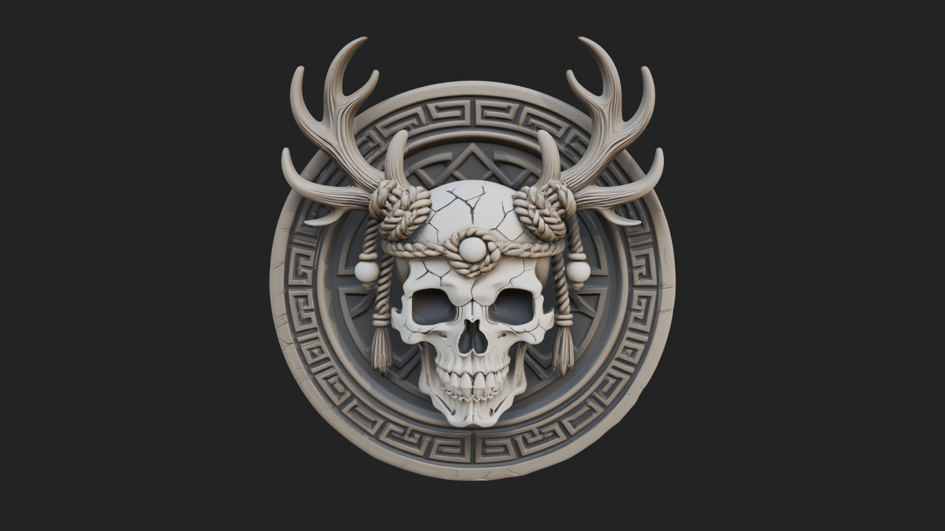 Antlered Skull Oval Relief Plaque Design 4 3D Print Model 3D Model
