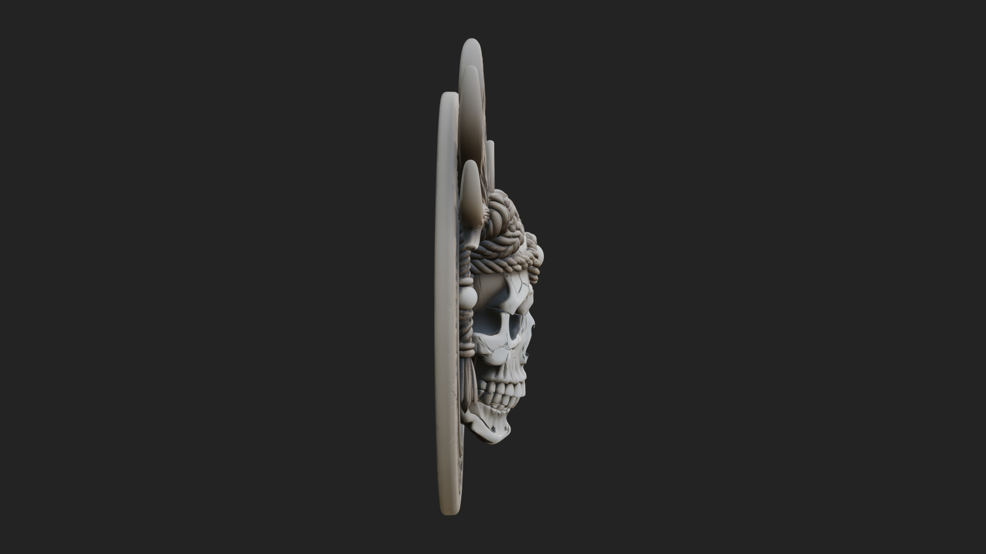 Antlered Skull Oval Relief Plaque Design 4 3D Print Model 3D Model