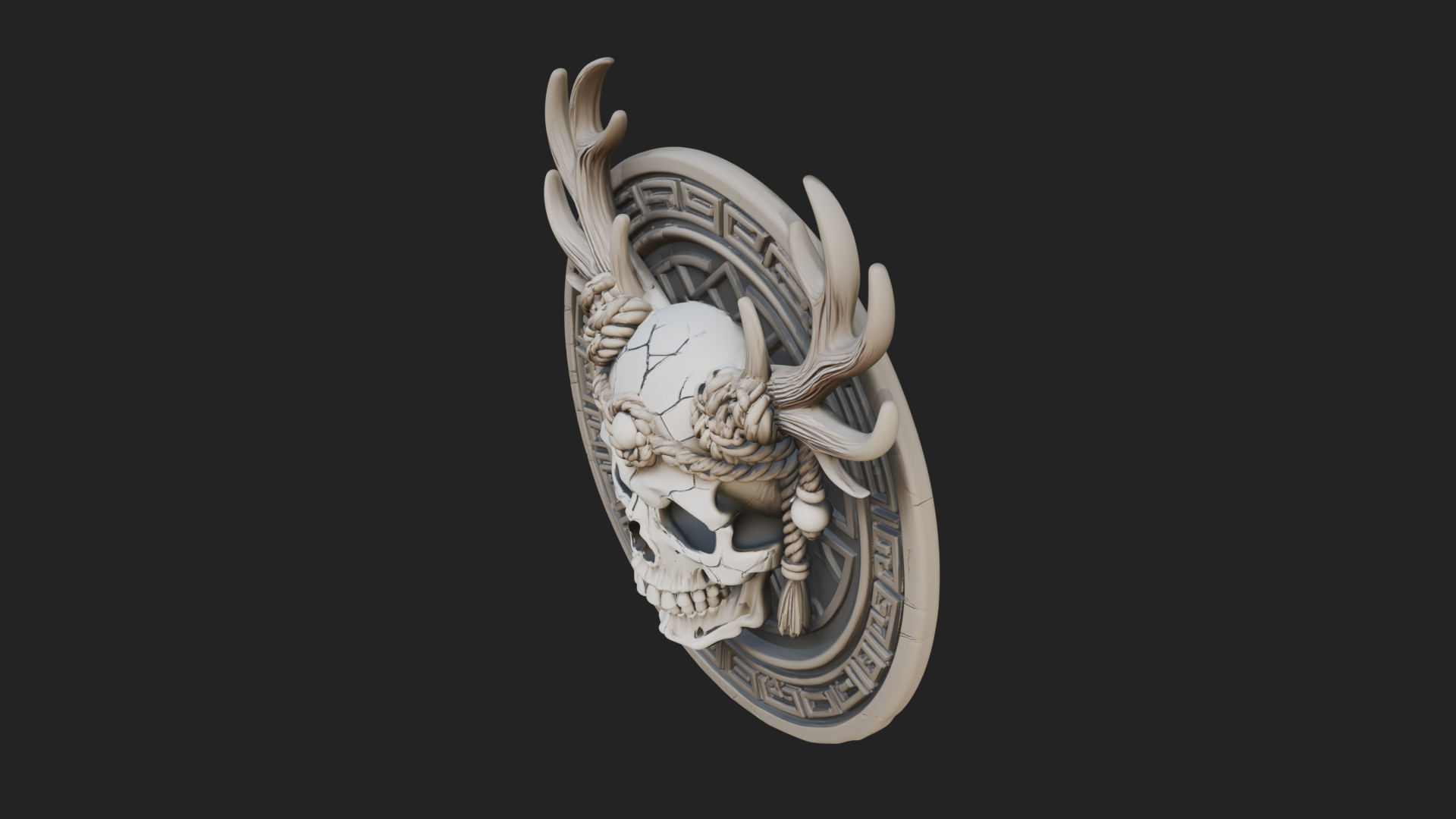 Antlered Skull Oval Relief Plaque Design 4 3D Print Model 3D Model
