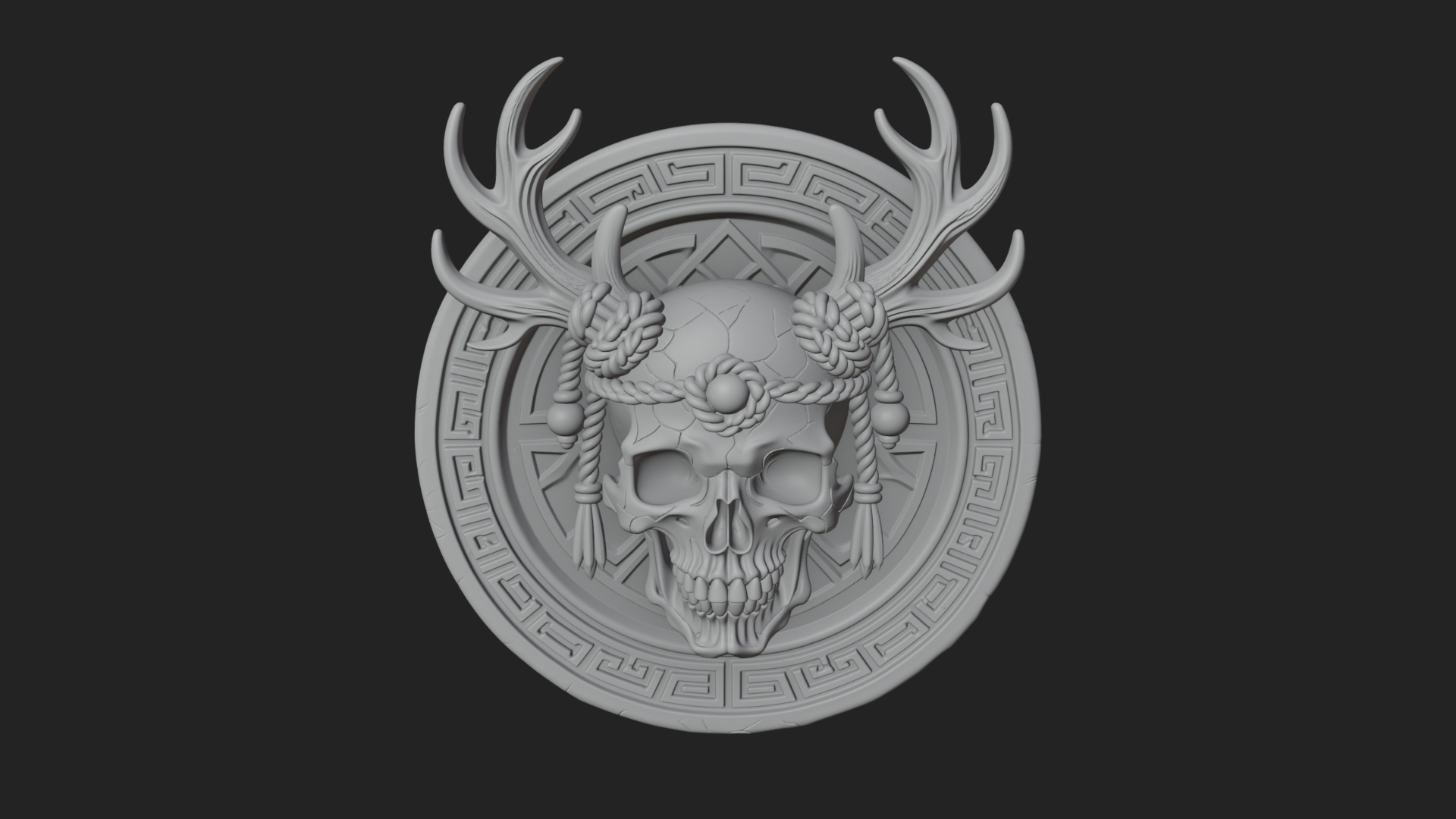 Antlered Skull Oval Relief Plaque Design 4 3D Print Model 3D Model