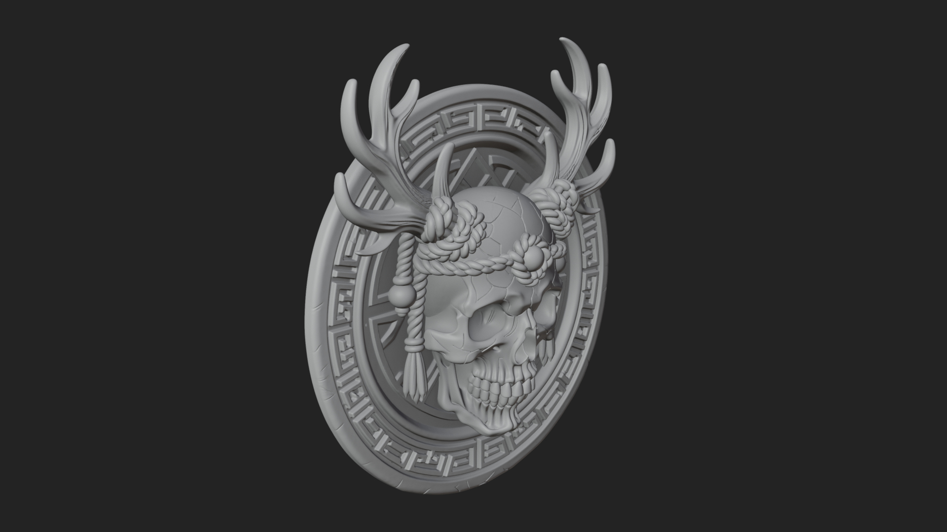 Antlered Skull Oval Relief Plaque Design 4 3D Print Model 3D Model