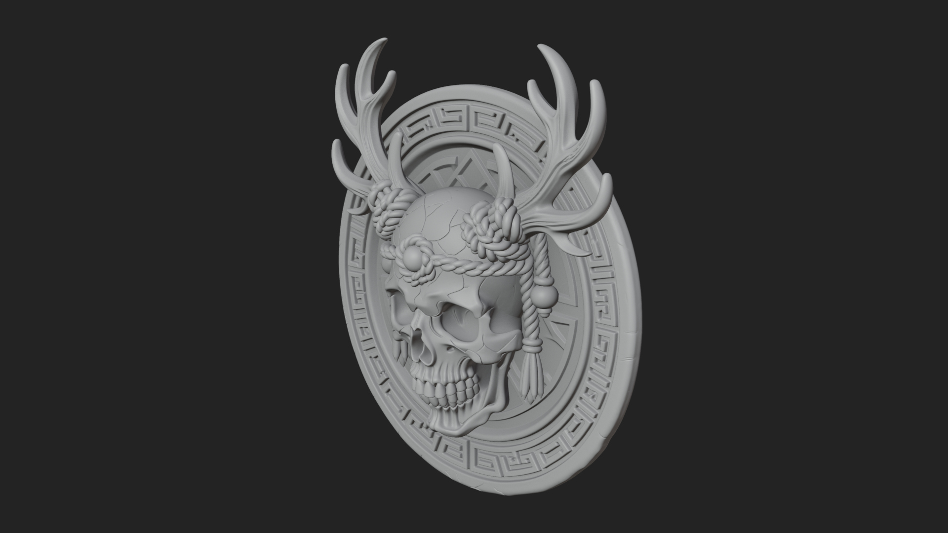 Antlered Skull Oval Relief Plaque Design 4 3D Print Model 3D Model