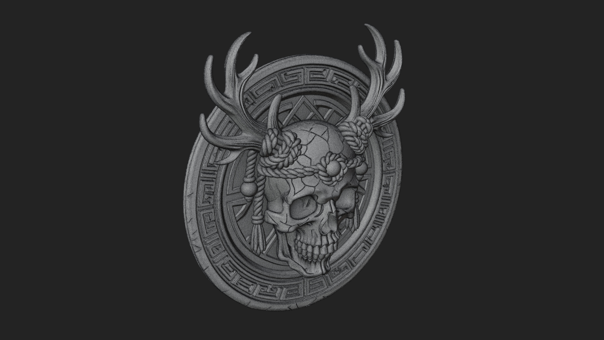 Antlered Skull Oval Relief Plaque Design 4 3D Print Model 3D Model