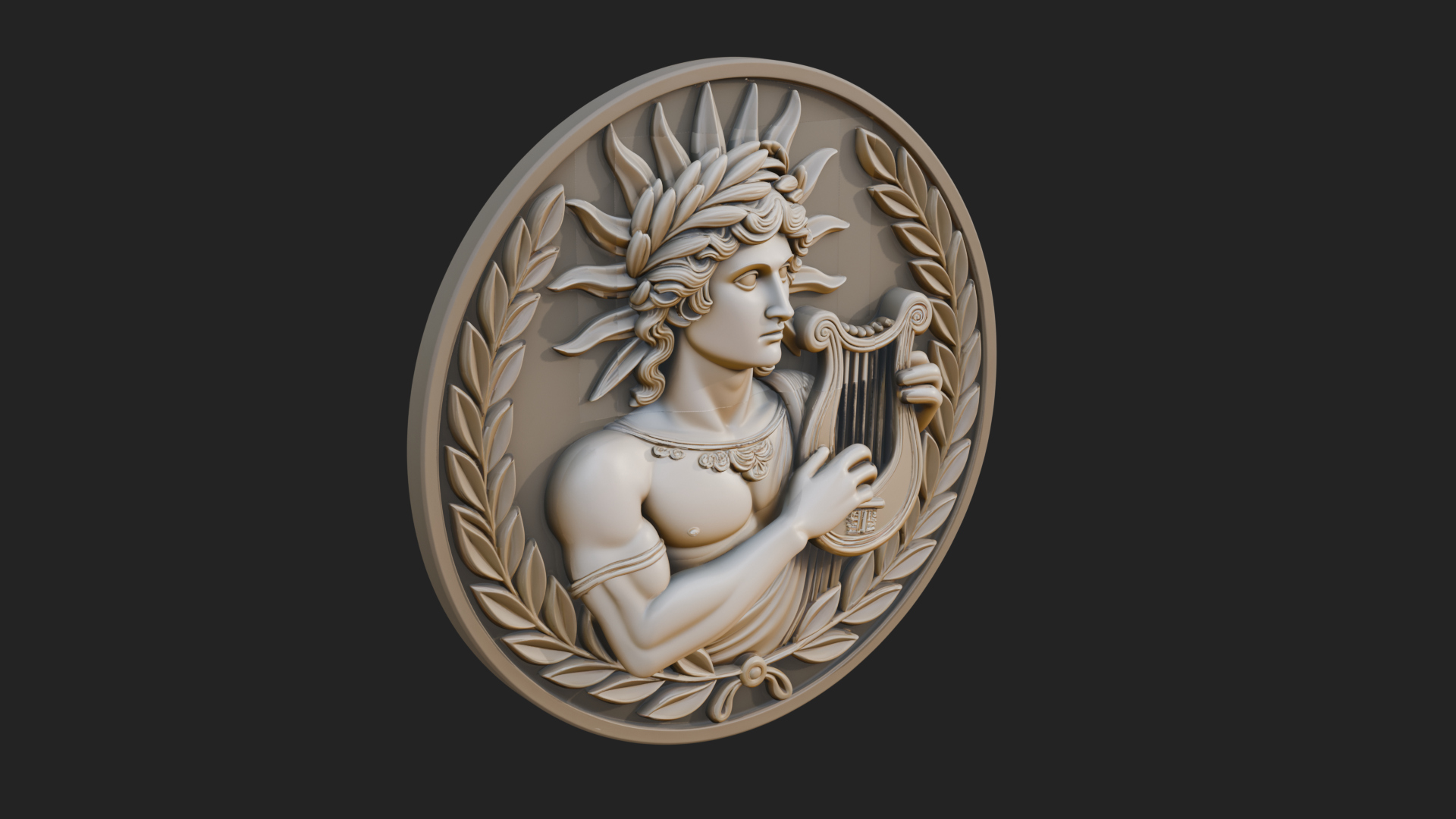 Apollo with Lyre Oval Plaque Design 1 3D Print Model 3D Model