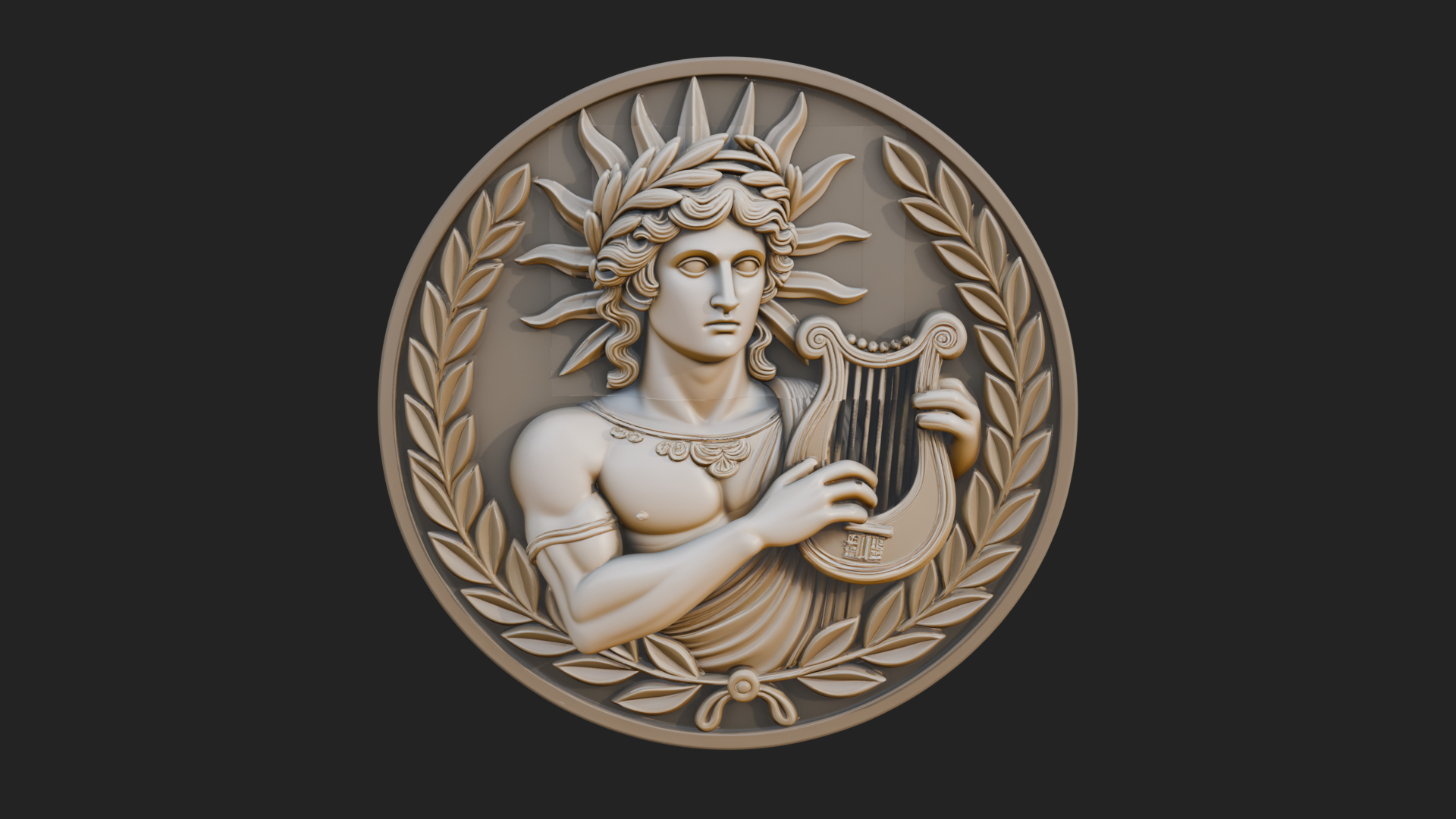 Apollo with Lyre Oval Plaque Design 1 3D Print Model 3D Model
