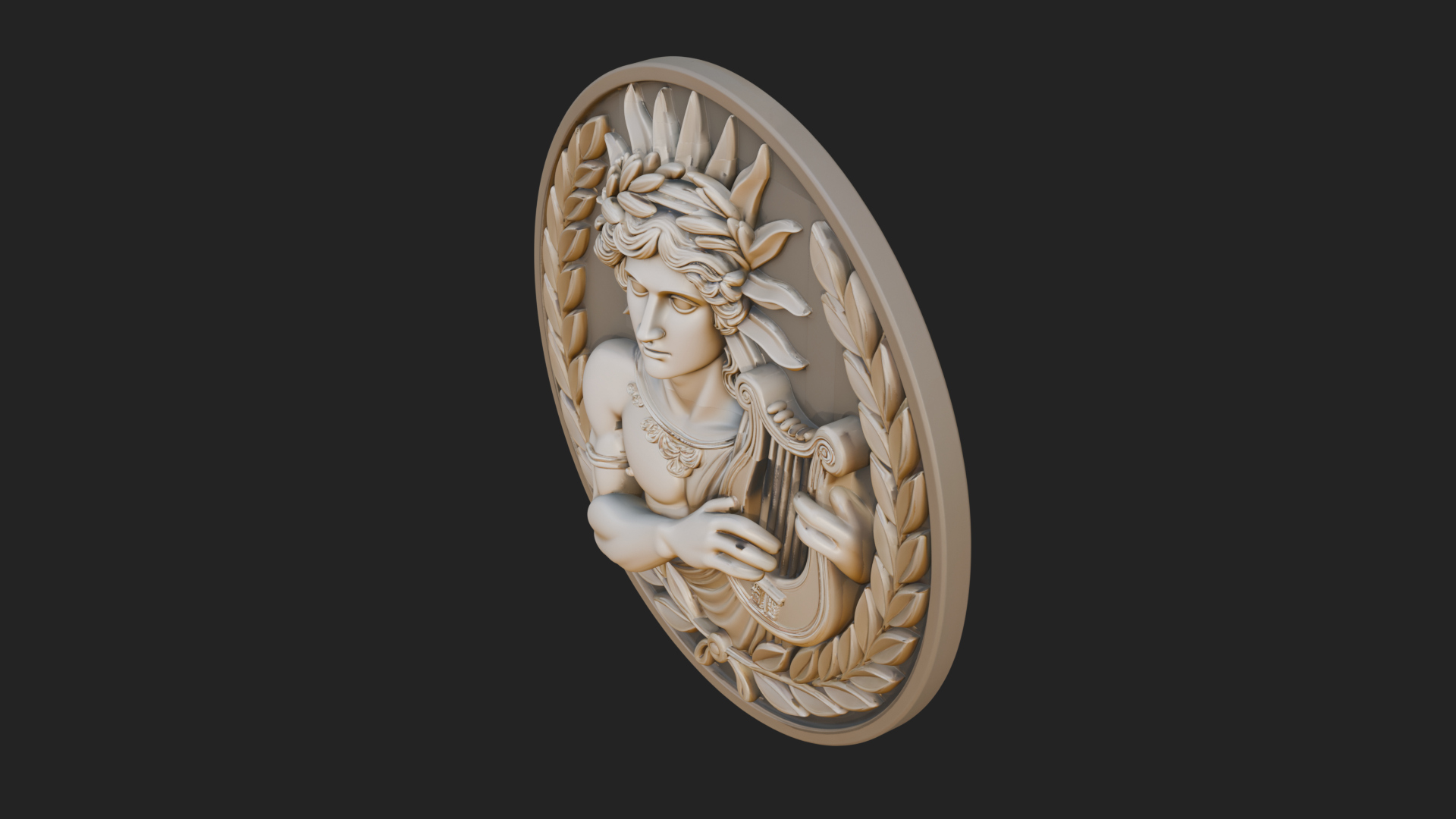 Apollo with Lyre Oval Plaque Design 1 3D Print Model 3D Model