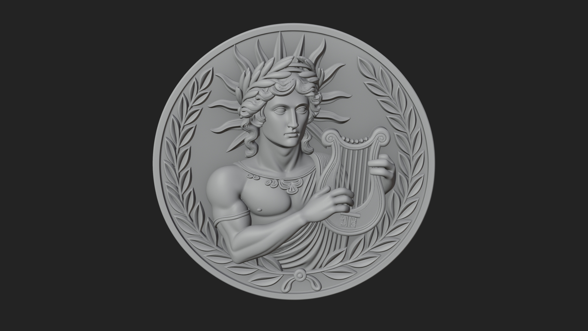 Apollo with Lyre Oval Plaque Design 1 3D Print Model 3D Model