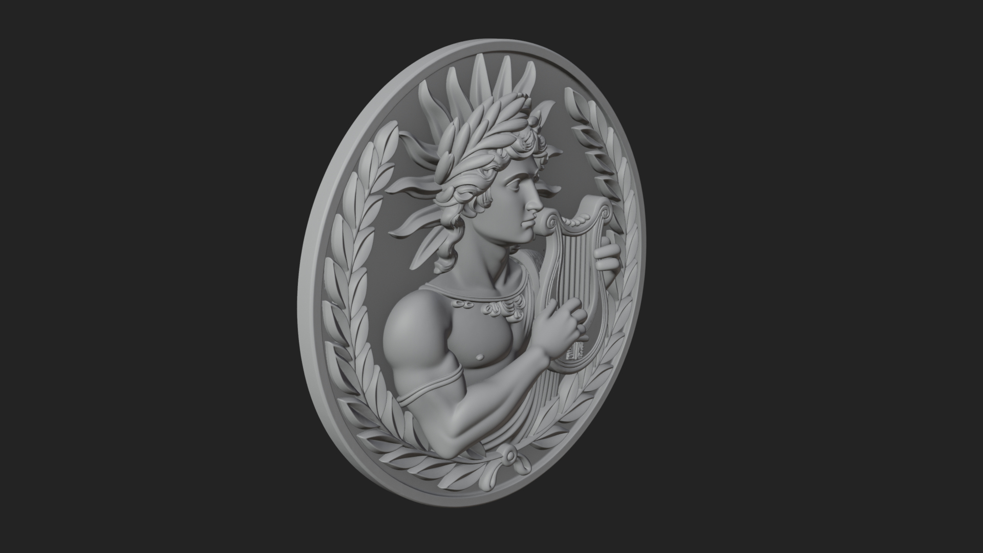 Apollo with Lyre Oval Plaque Design 1 3D Print Model 3D Model