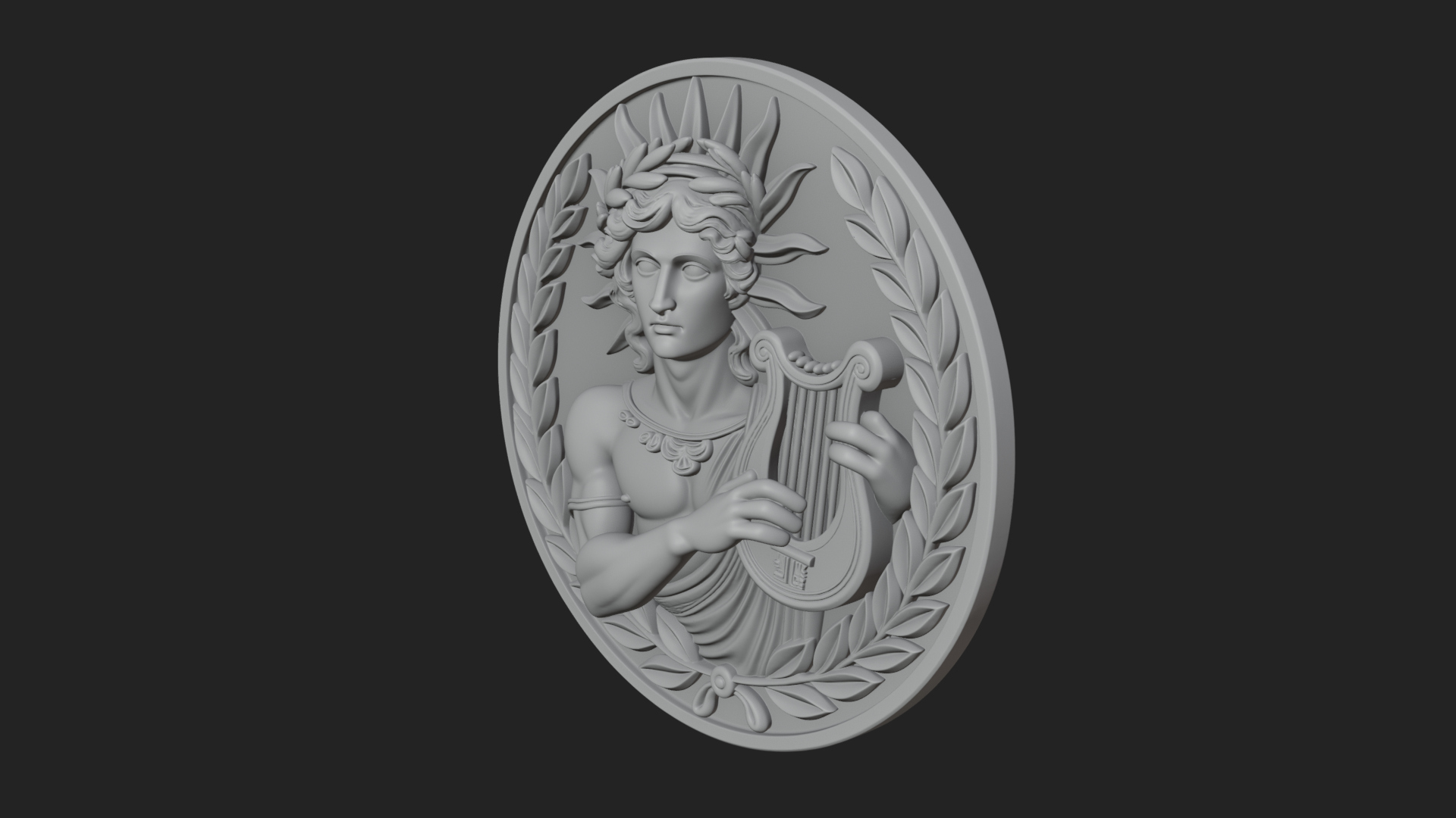 Apollo with Lyre Oval Plaque Design 1 3D Print Model 3D Model