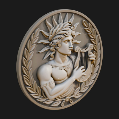 Apollo with Lyre Oval Plaque Design 1 3D Print Model
