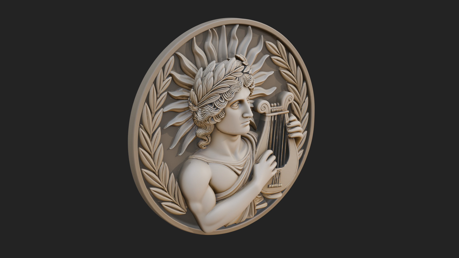 Apollo with Lyre Oval Plaque Design 2 3D Print Model 3D Model
