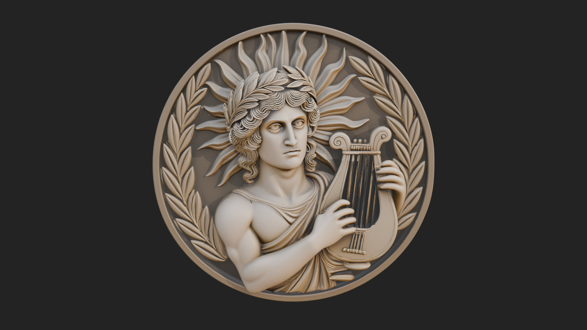 Apollo with Lyre Oval Plaque Design 2 3D Print Model 3D Model