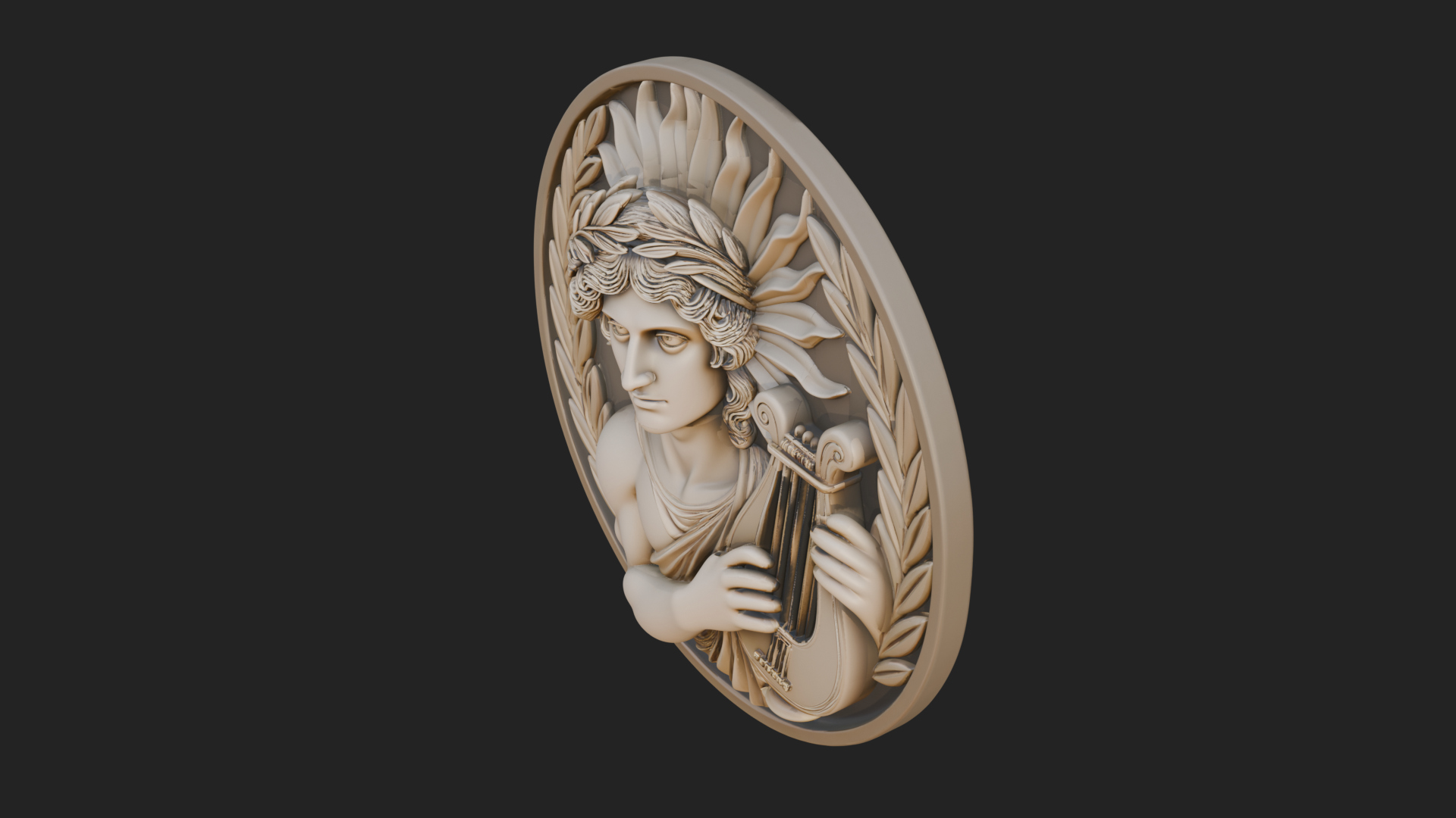 Apollo with Lyre Oval Plaque Design 2 3D Print Model 3D Model