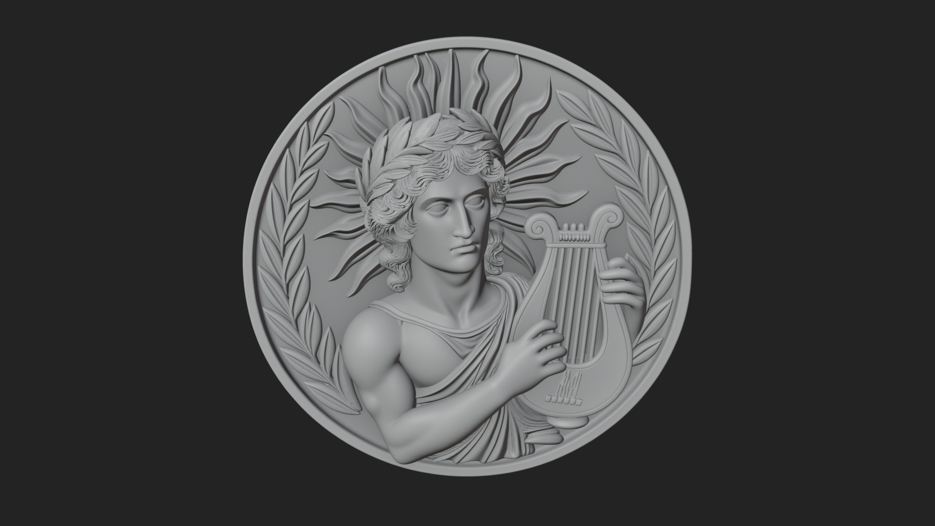 Apollo with Lyre Oval Plaque Design 2 3D Print Model 3D Model