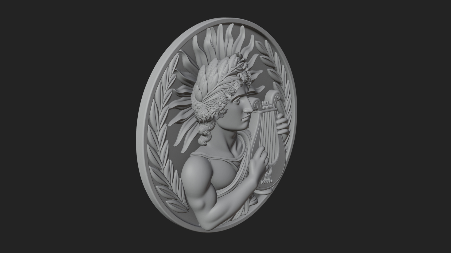 Apollo with Lyre Oval Plaque Design 2 3D Print Model 3D Model