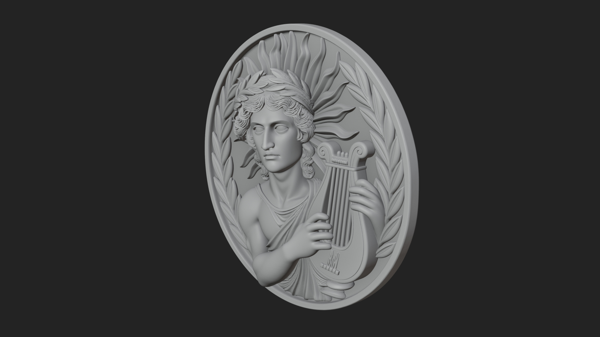 Apollo with Lyre Oval Plaque Design 2 3D Print Model 3D Model
