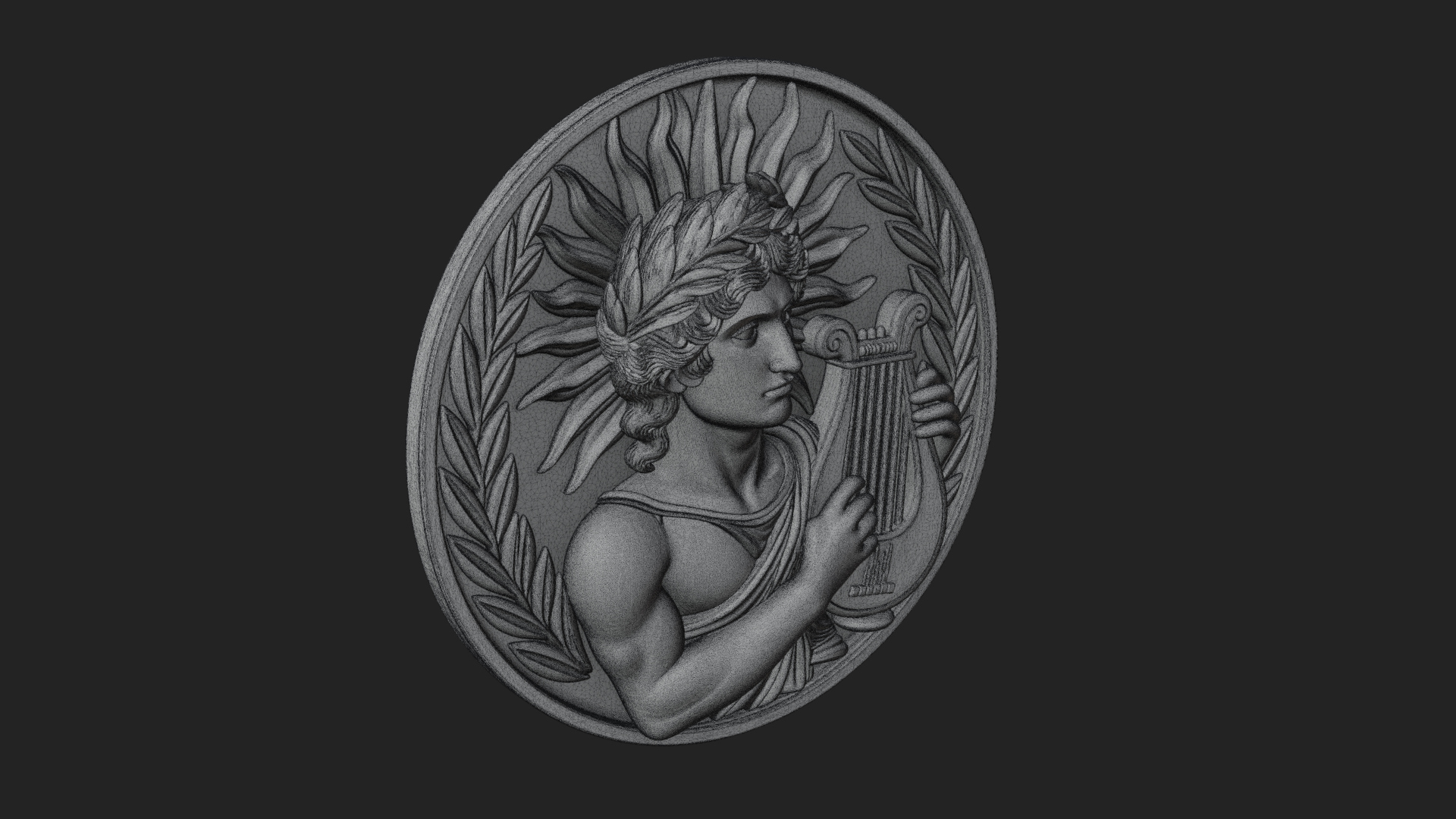 Apollo with Lyre Oval Plaque Design 2 3D Print Model 3D Model