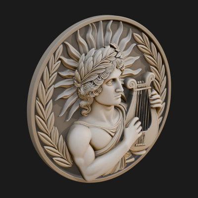 Apollo with Lyre Oval Plaque Design 2 3D Print Model