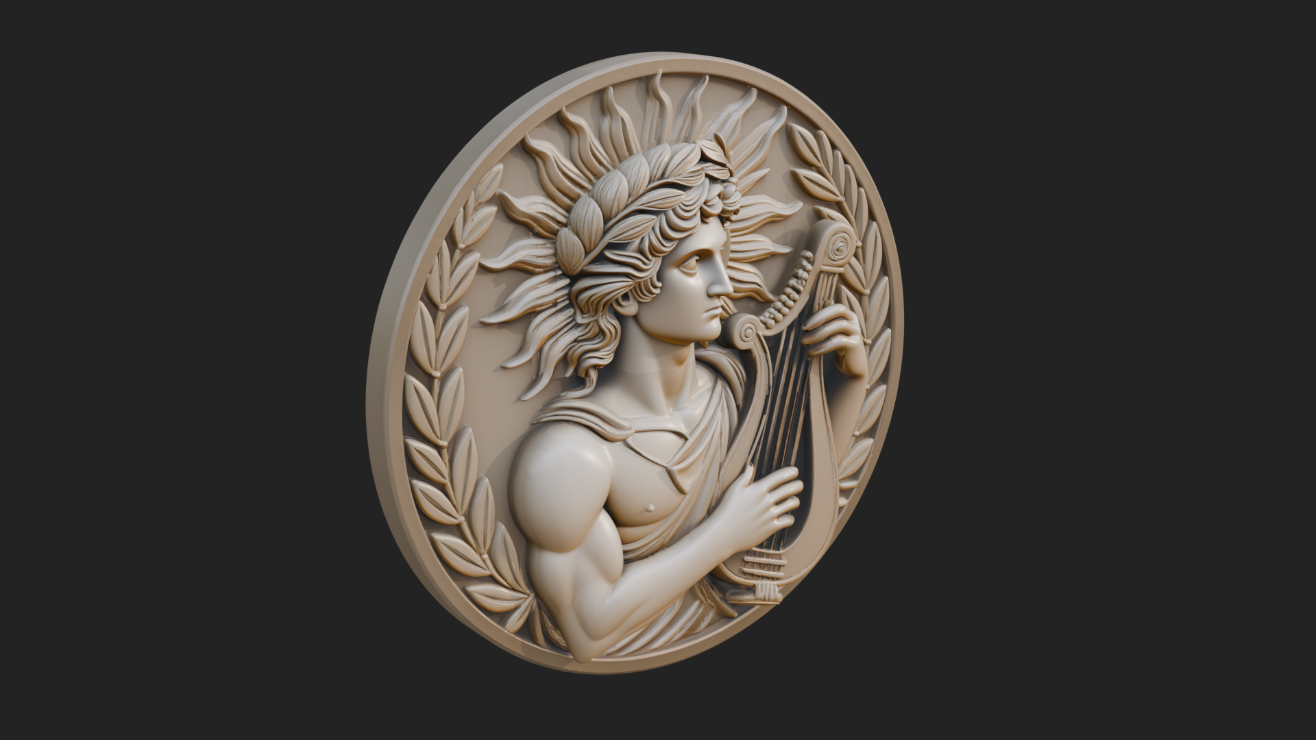 Apollo with Lyre Oval Plaque Design 3 3D Print Model 3D Model