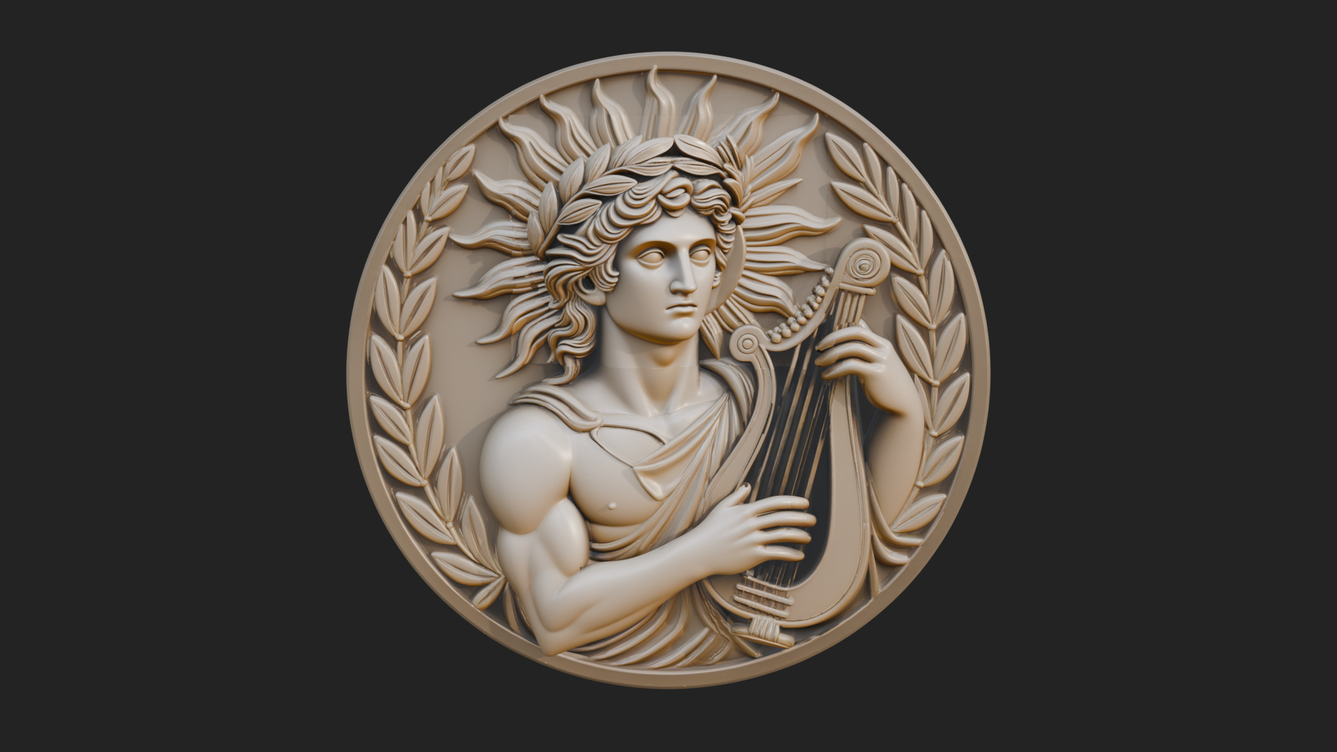 Apollo with Lyre Oval Plaque Design 3 3D Print Model 3D Model