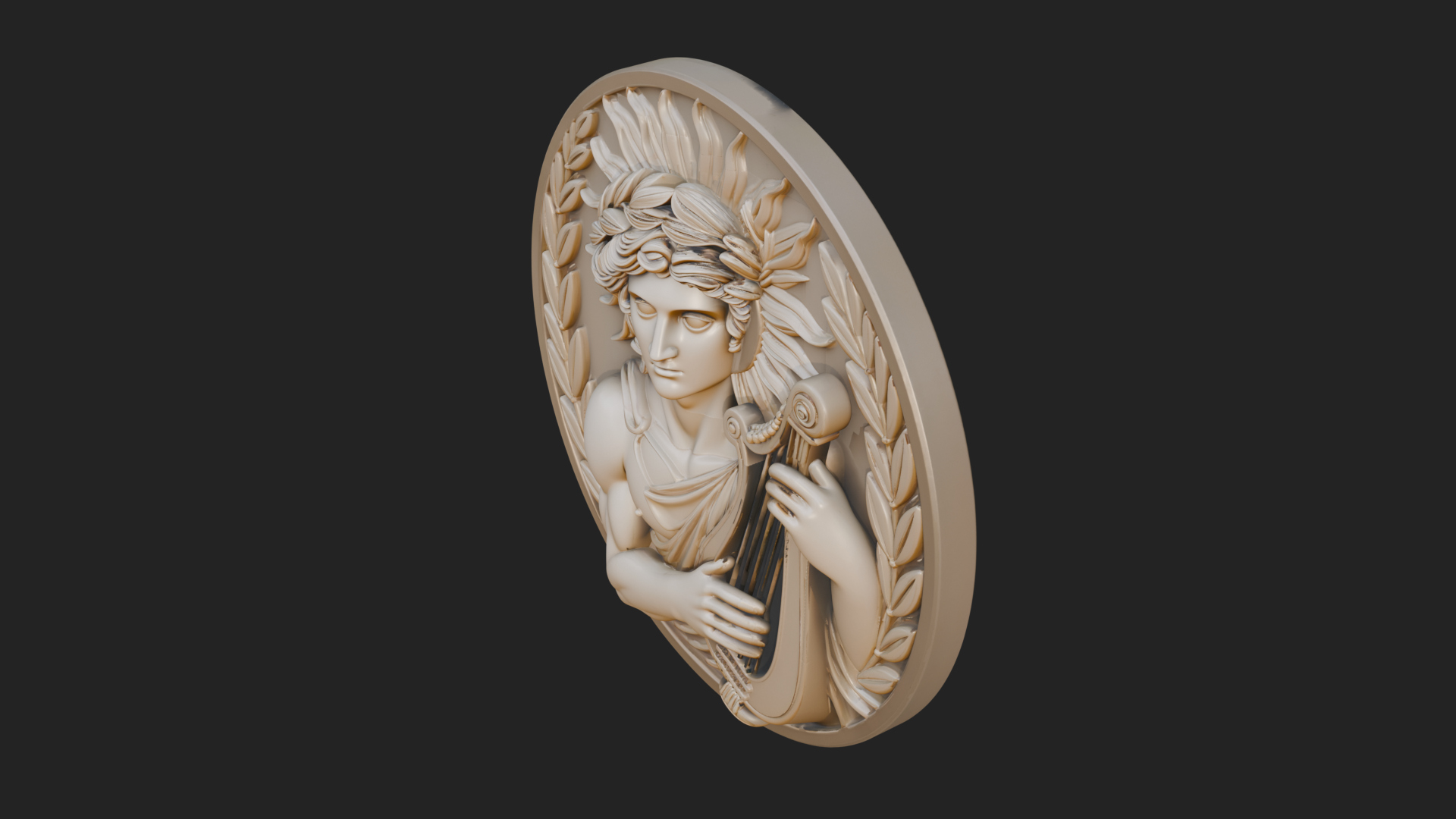 Apollo with Lyre Oval Plaque Design 3 3D Print Model 3D Model