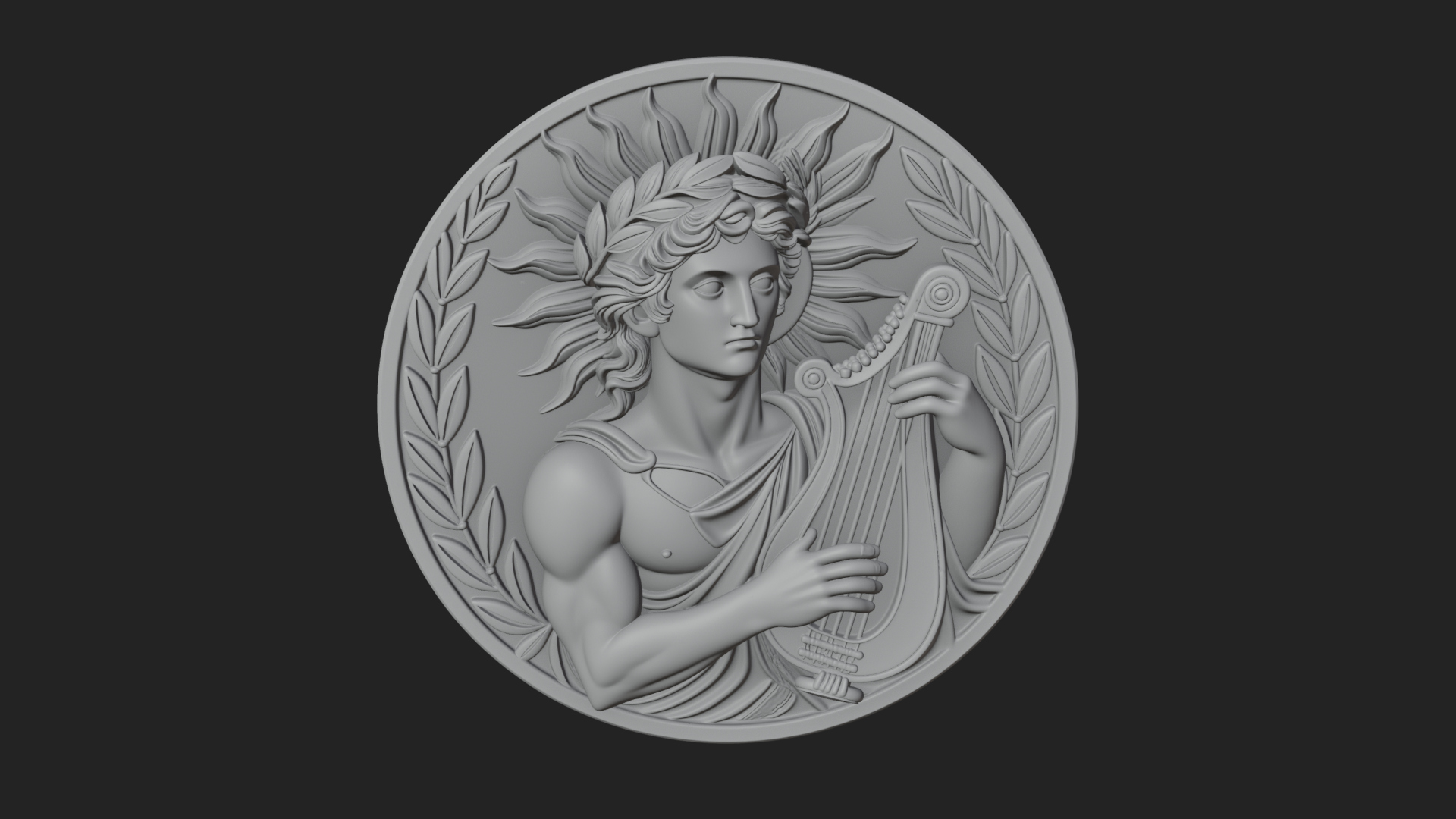 Apollo with Lyre Oval Plaque Design 3 3D Print Model 3D Model