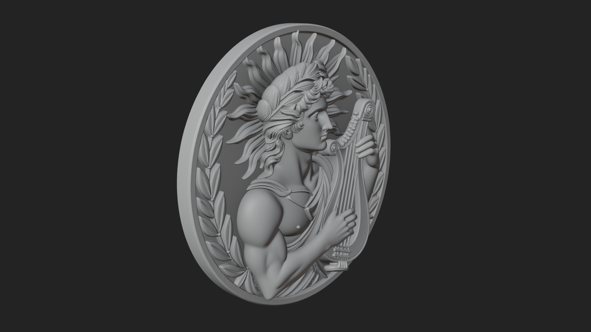 Apollo with Lyre Oval Plaque Design 3 3D Print Model 3D Model
